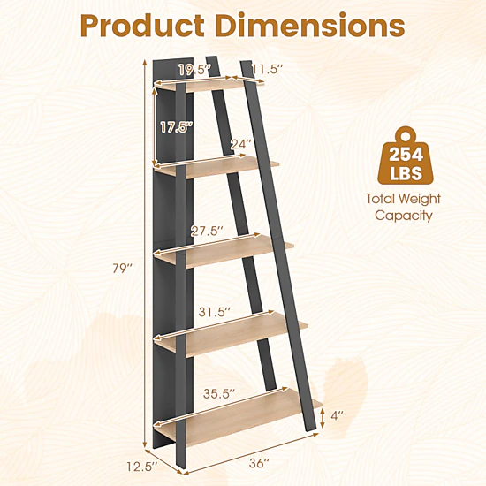 Hivvago 5-Tier Modern Bookshelf Narrow Vertical Display Shelf for Small Space