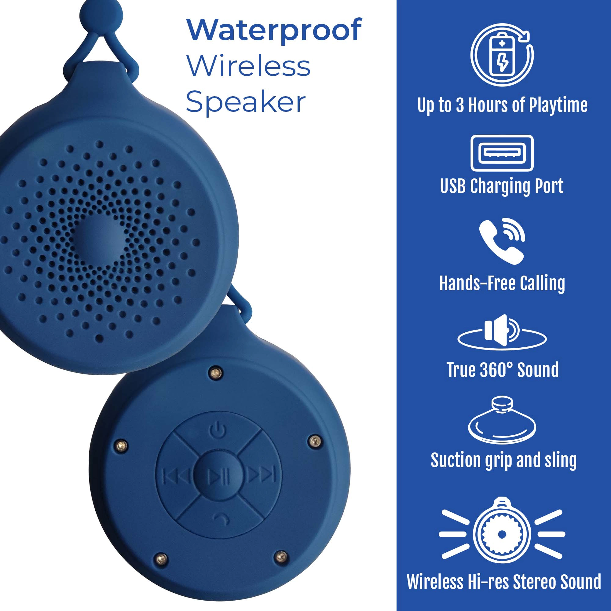 Pursonic Unisex Portable Waterproof Bluetooth Speaker – Wireless Shower with 360° Hi-Res Sound