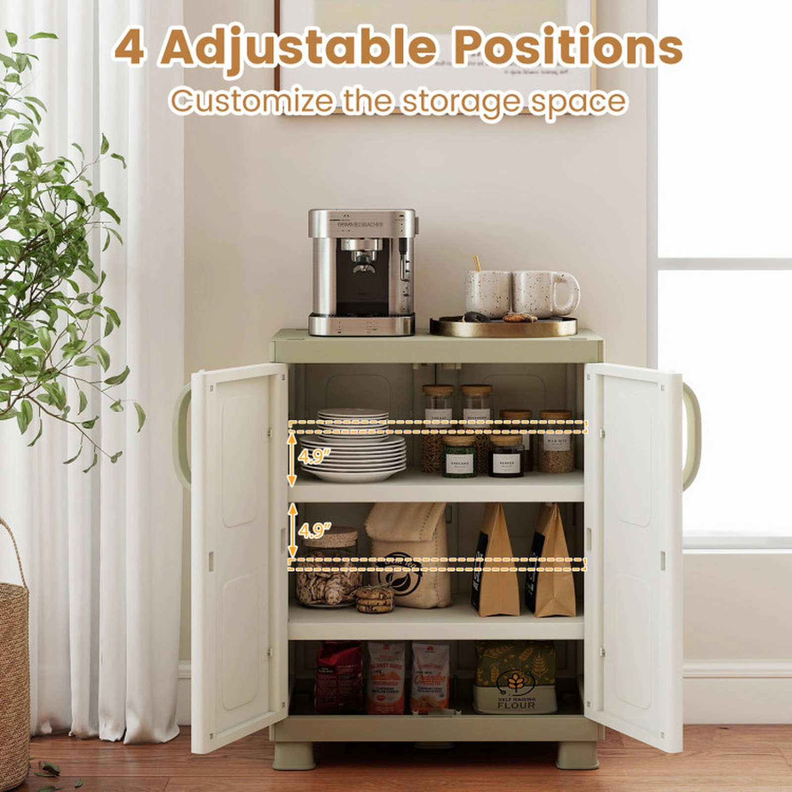 SUGIFT 2-Door Waterproof Snap Together Freestanding Sideboard Cabinet 29-in x 19-in x 37-in 55-lb per Shelf Beige