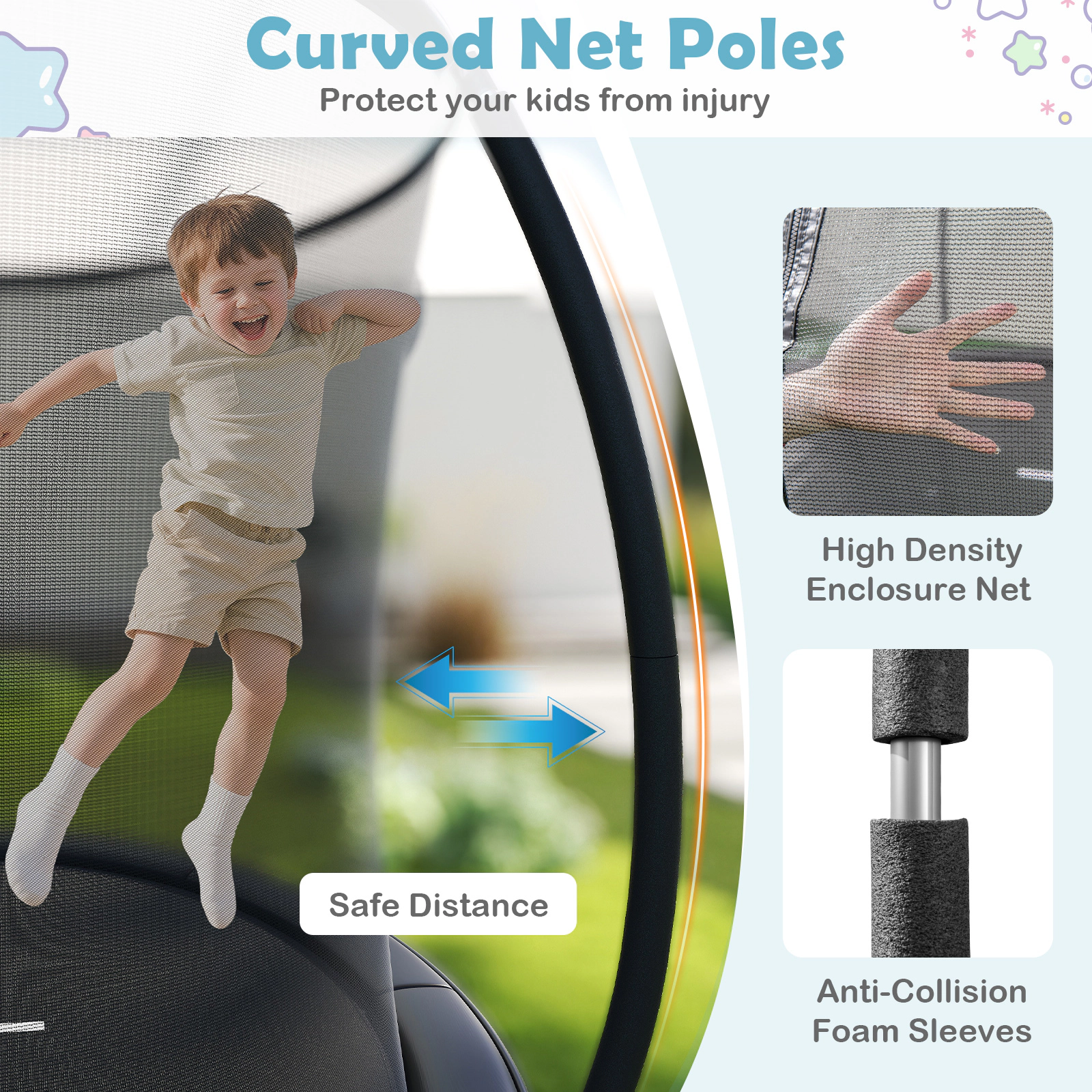 SUGIFT Black Curved Pole Safety Enclosure 12 FT Outdoor Heavy Duty Kids Recreational Trampoline