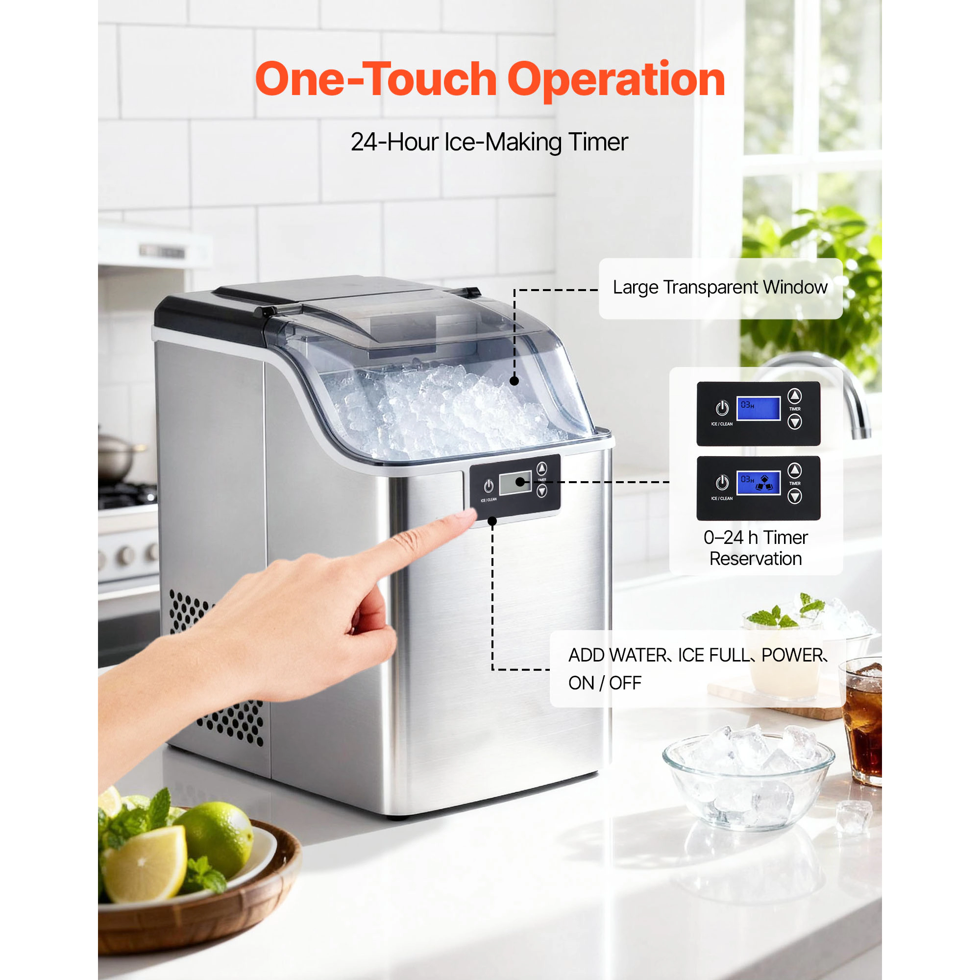 HONGGE Countertop Ice Maker Self-Cleaning Portable with Scoop for Home Kitchen Office Bar & Party