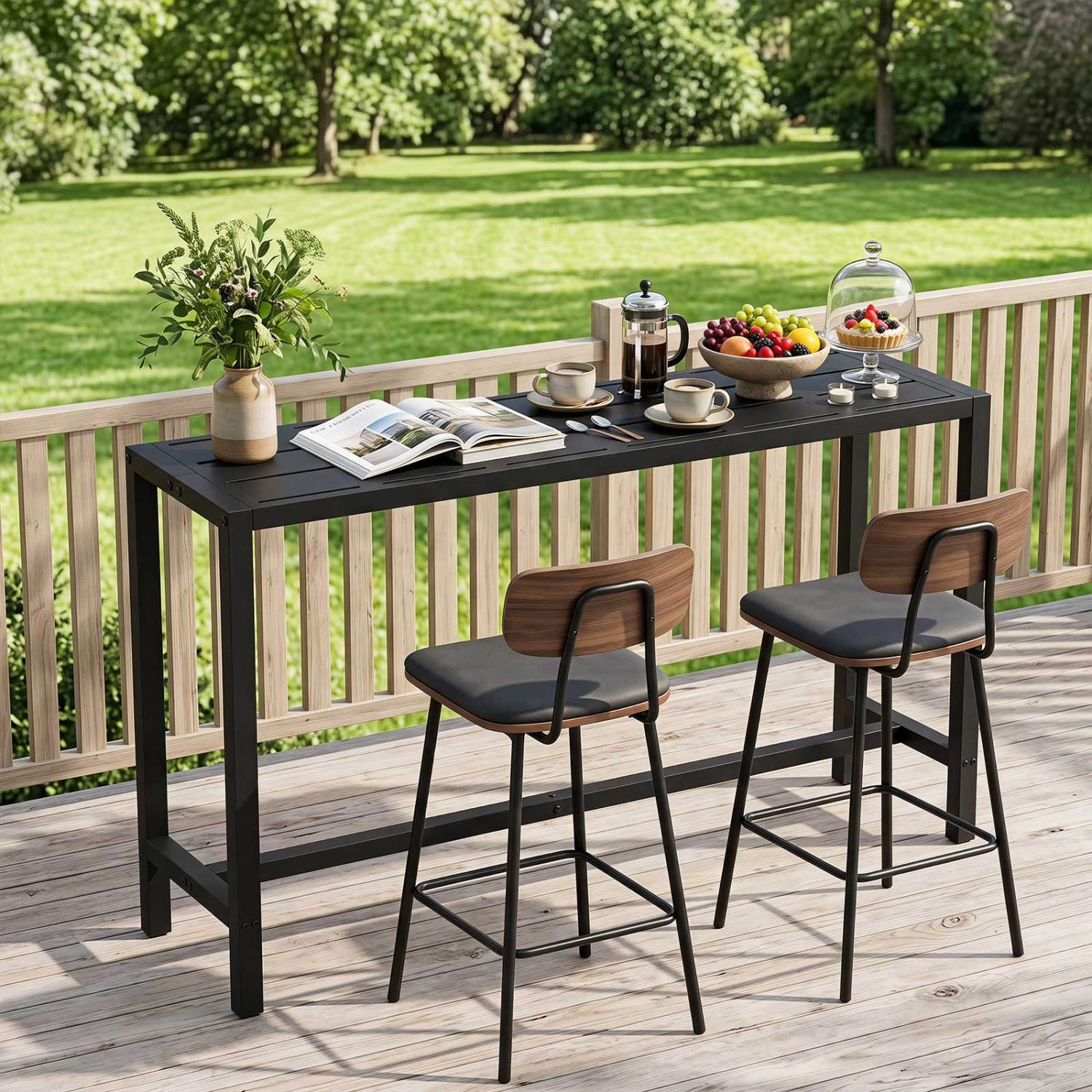 LJG 48/55 Inch Outdoor Bar Table with Waterproof Top and Heavy-Duty Metal Frame