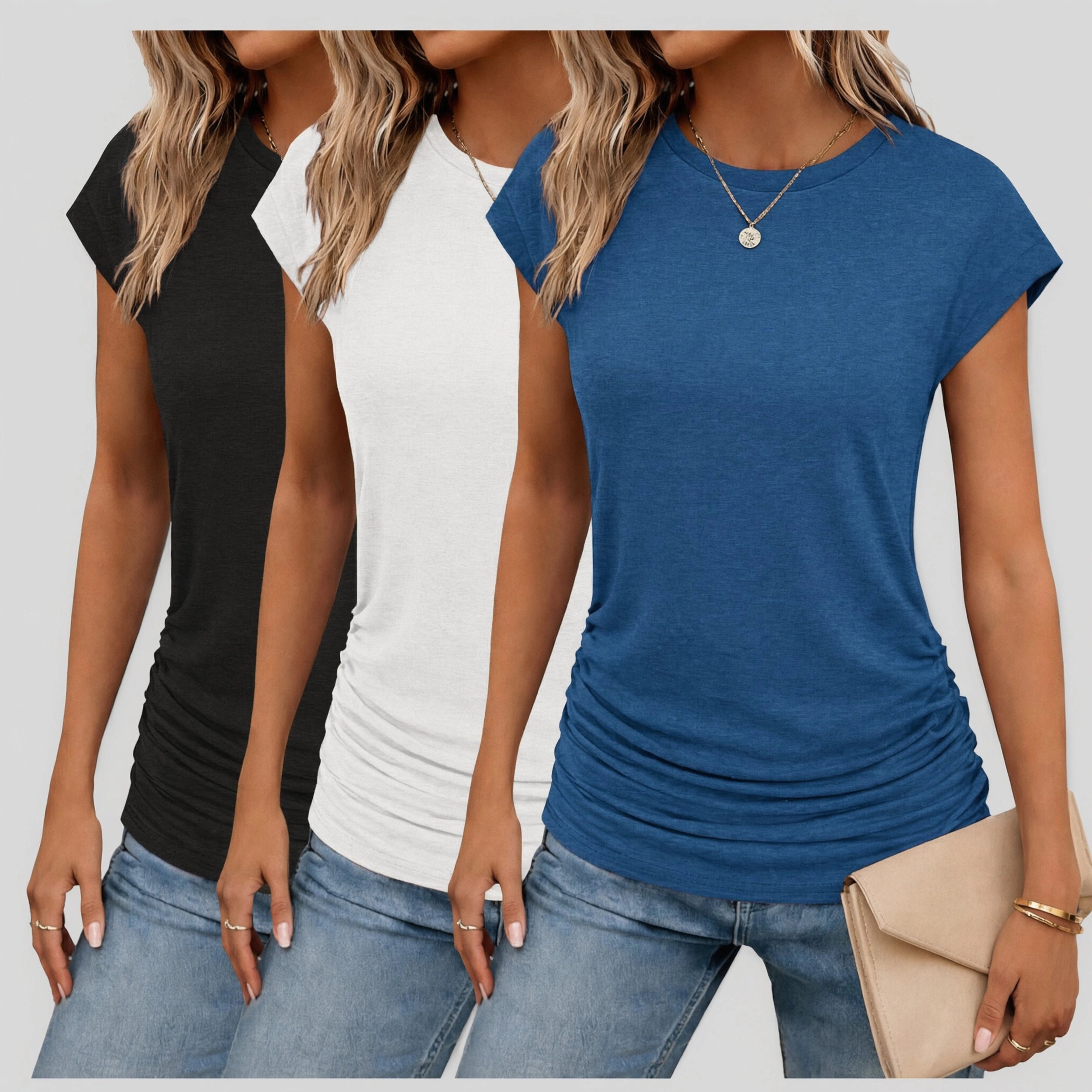 Zeagoo Women Ruched Cap Sleeve Tunic Top