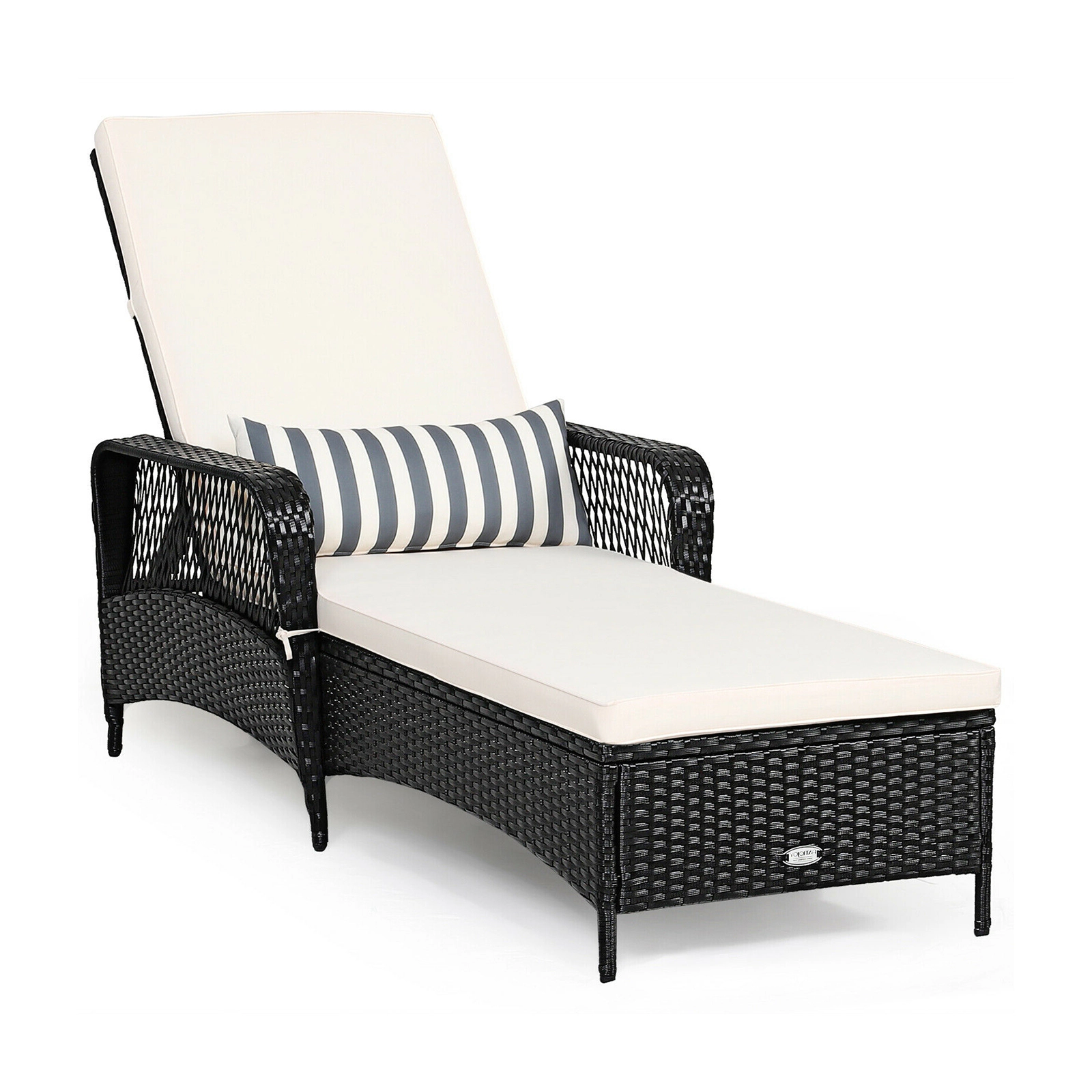 LJG PE Rattan Armrest Chaise Lounge Chair with Adjustable Pillow