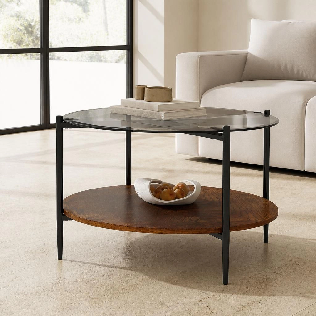 GOODSILO Round Low Profile Coffee Table Functional Center