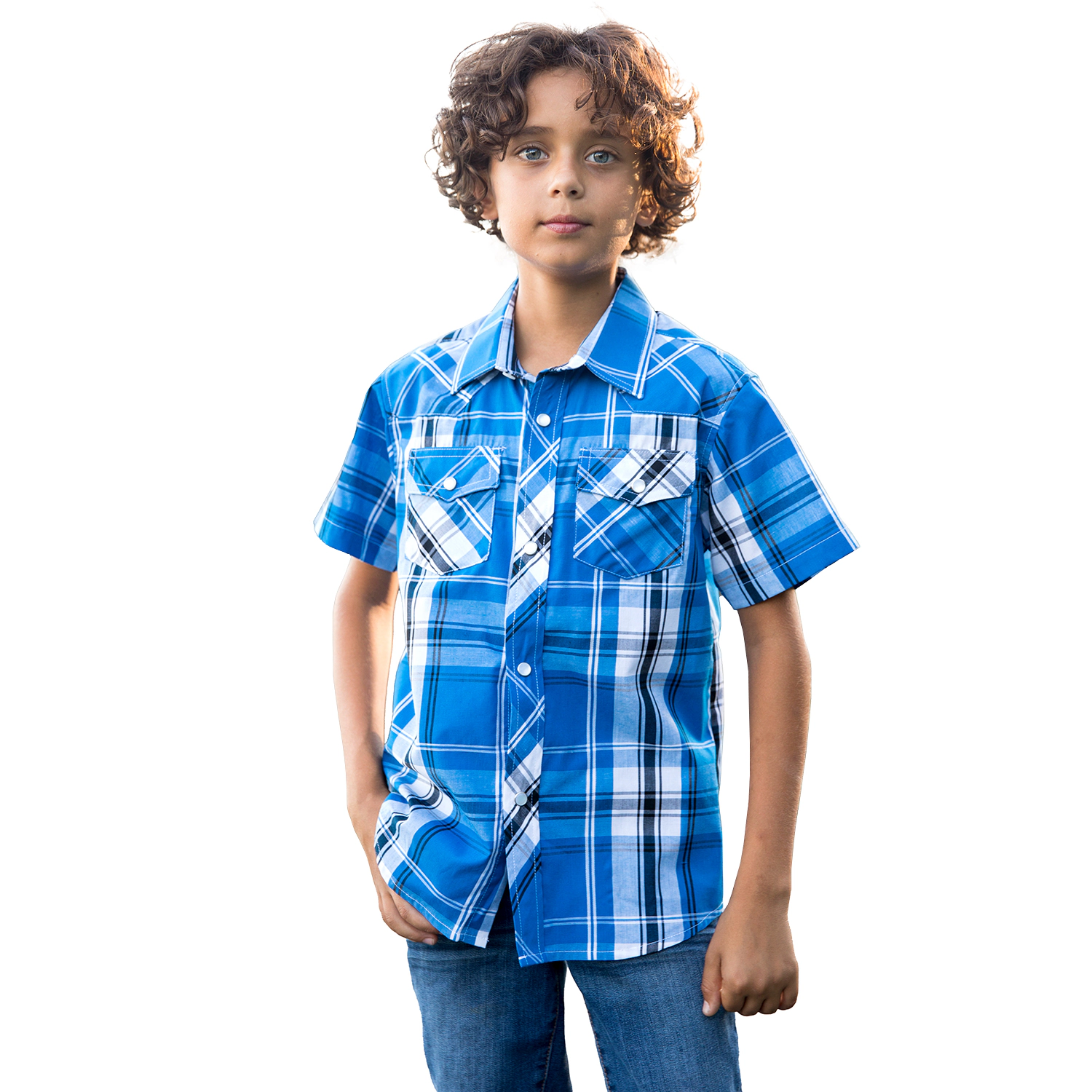 Gioberti Boy's Casual Western Plaid Pearl Snap-on Buttons Short Sleeve Shirt