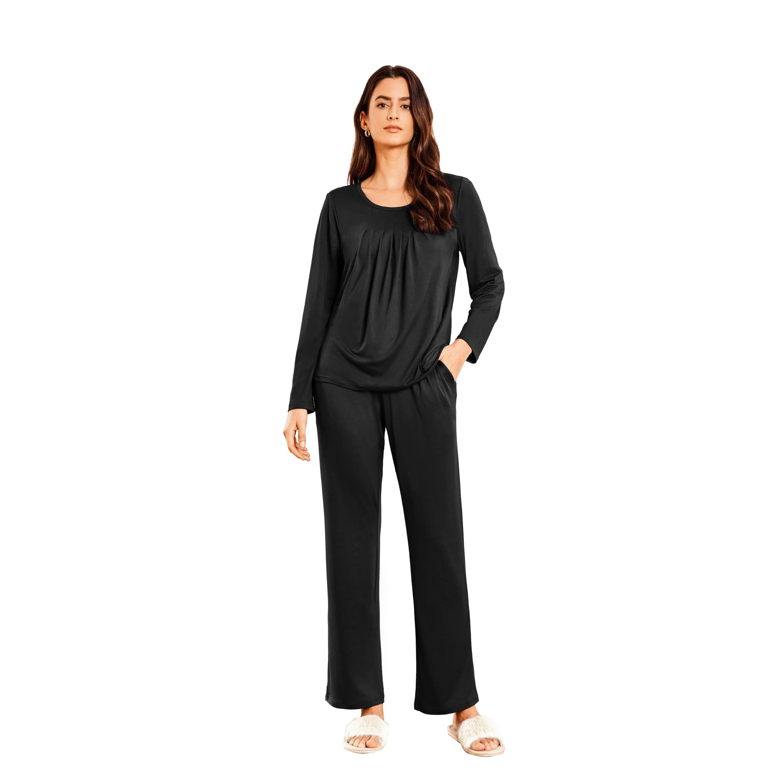 Ekouaer Women's Pajama Set 2 Piece Loungewear Soft Pjs Casual Lounge Sets with Pockets