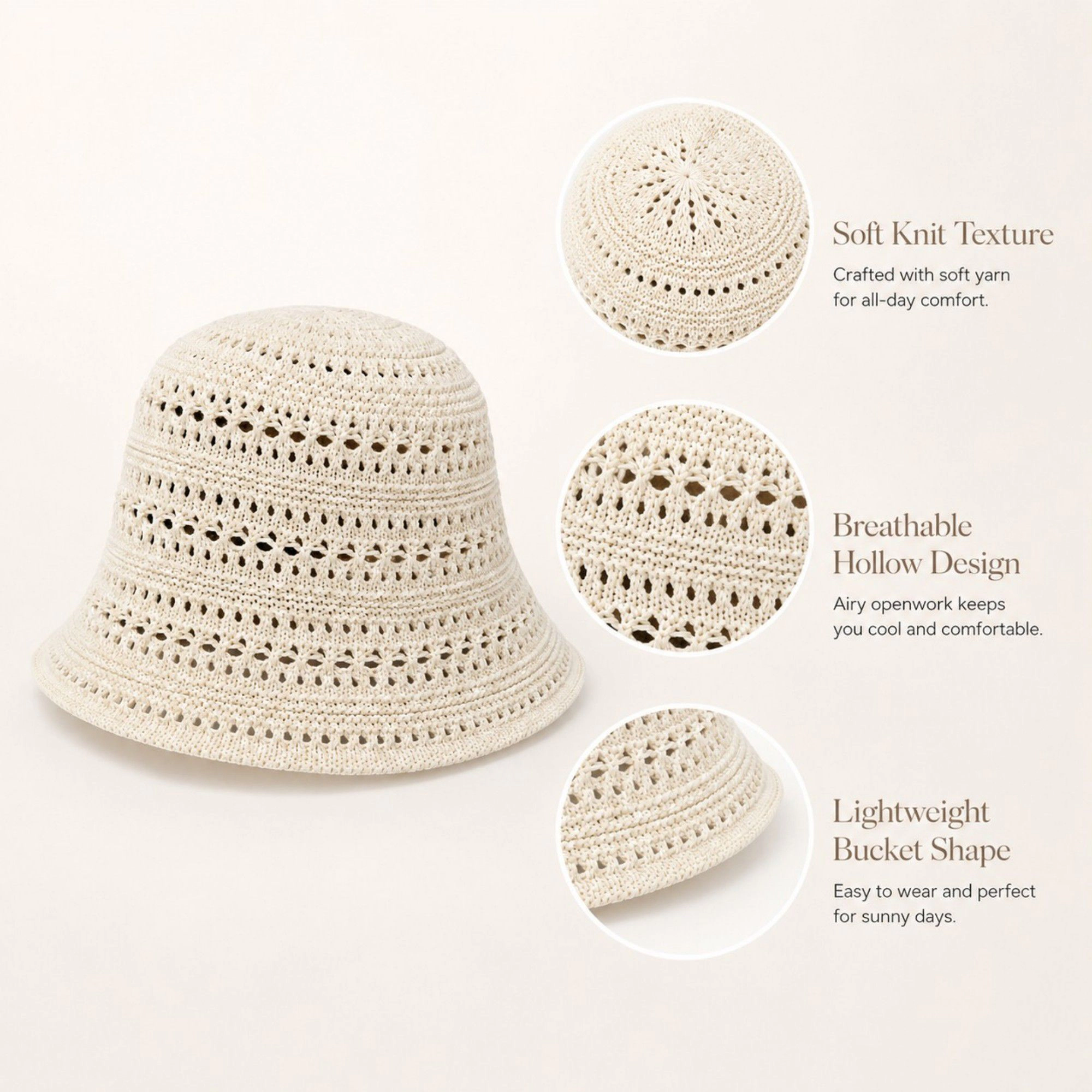 Alilang Women's Crochet Bucket Hat Open Knit Brim Lightweight Packable Summer Beach