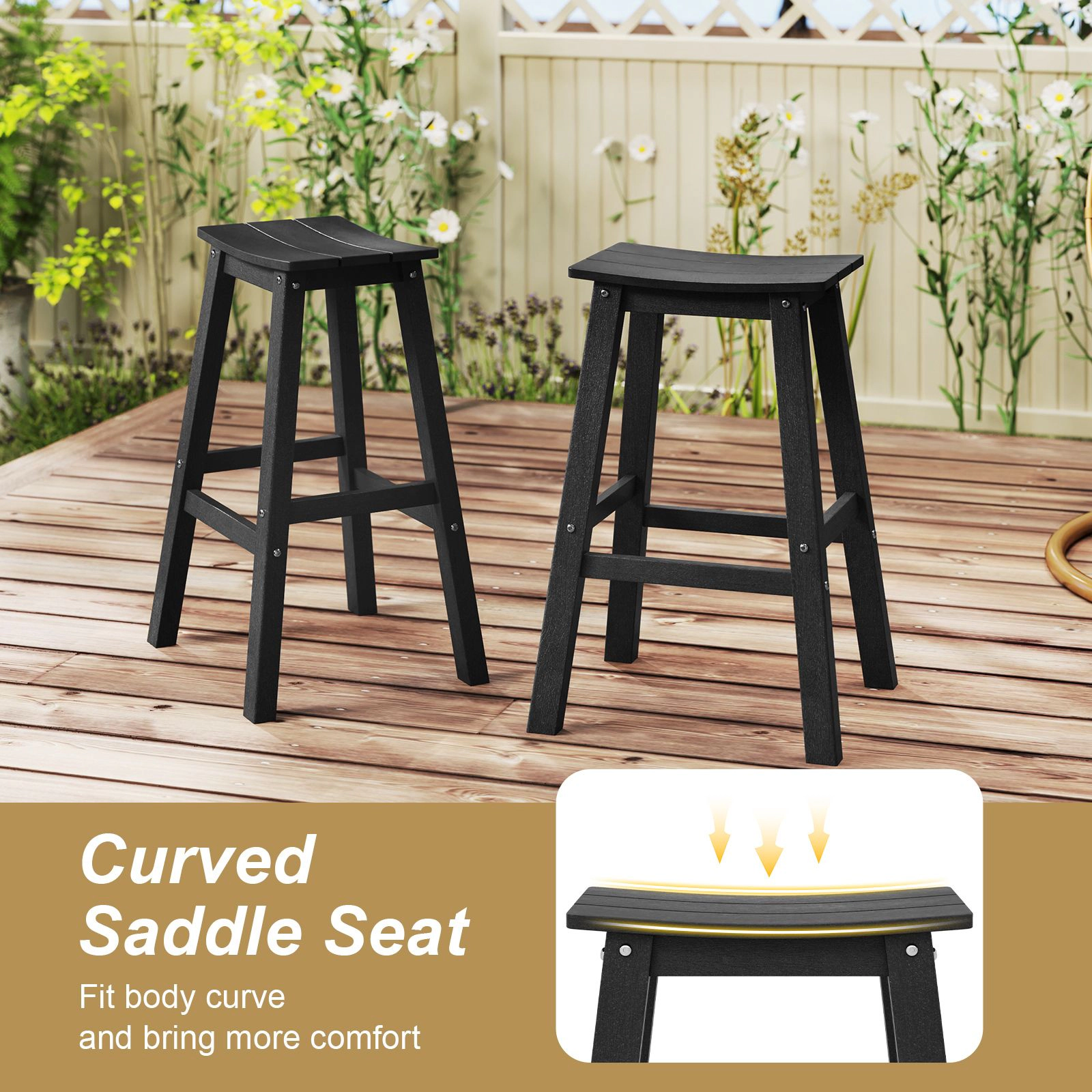 SlickBlue Modern Slatted Seat Patio Barstools for Backyard Poolside Use