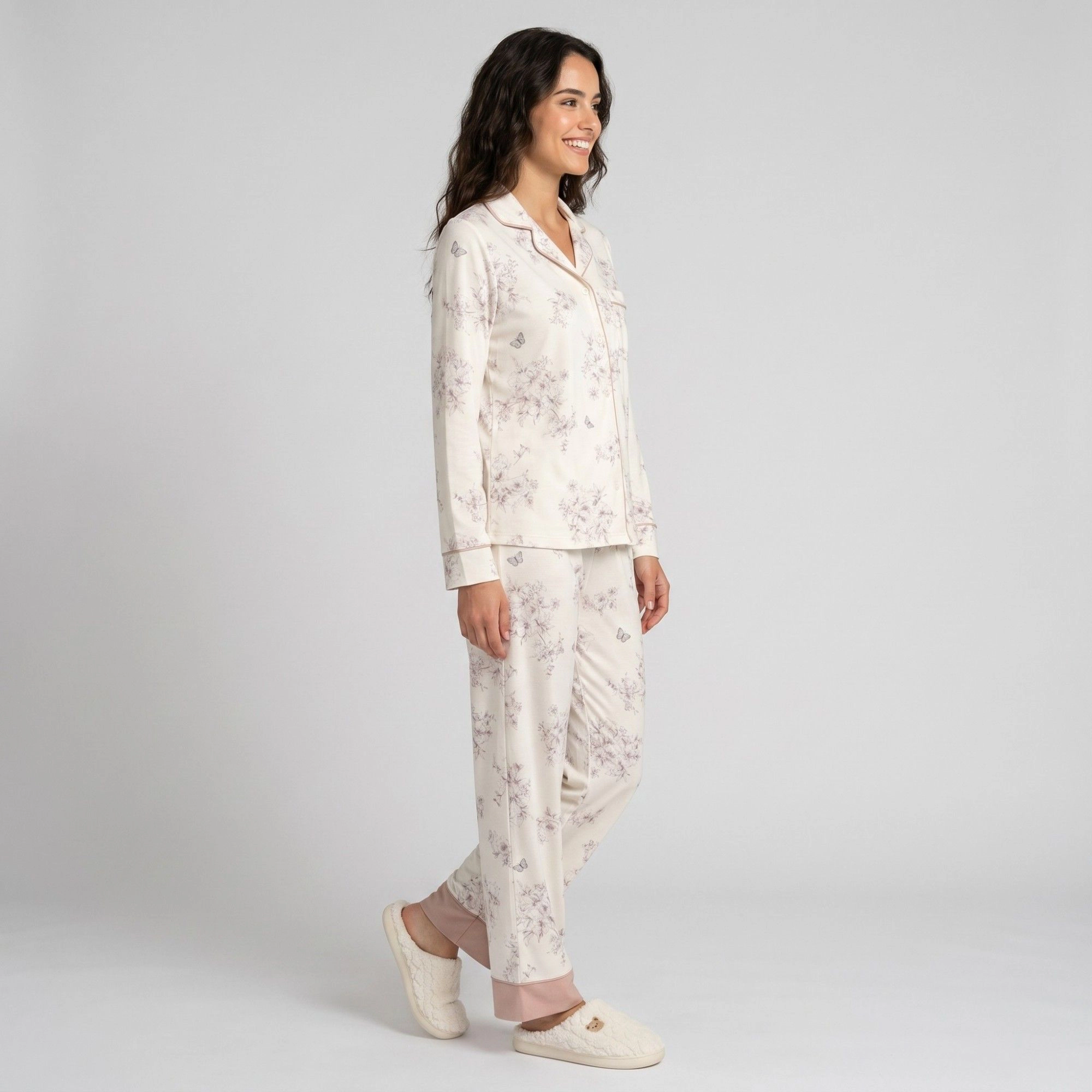 Anna-Kaci Women's 2-Piece Pajama Set Long Sleeve Button Front Shirt and Matching Pants with Floral Butterfly Print