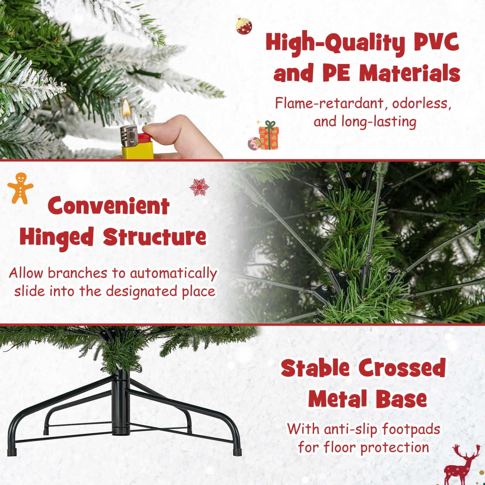 SUGIFT 9-ft Slim Snow Flocked Pre-Lit Artificial Christmas Tree with 470 LED Lights and 98 Pine Cones