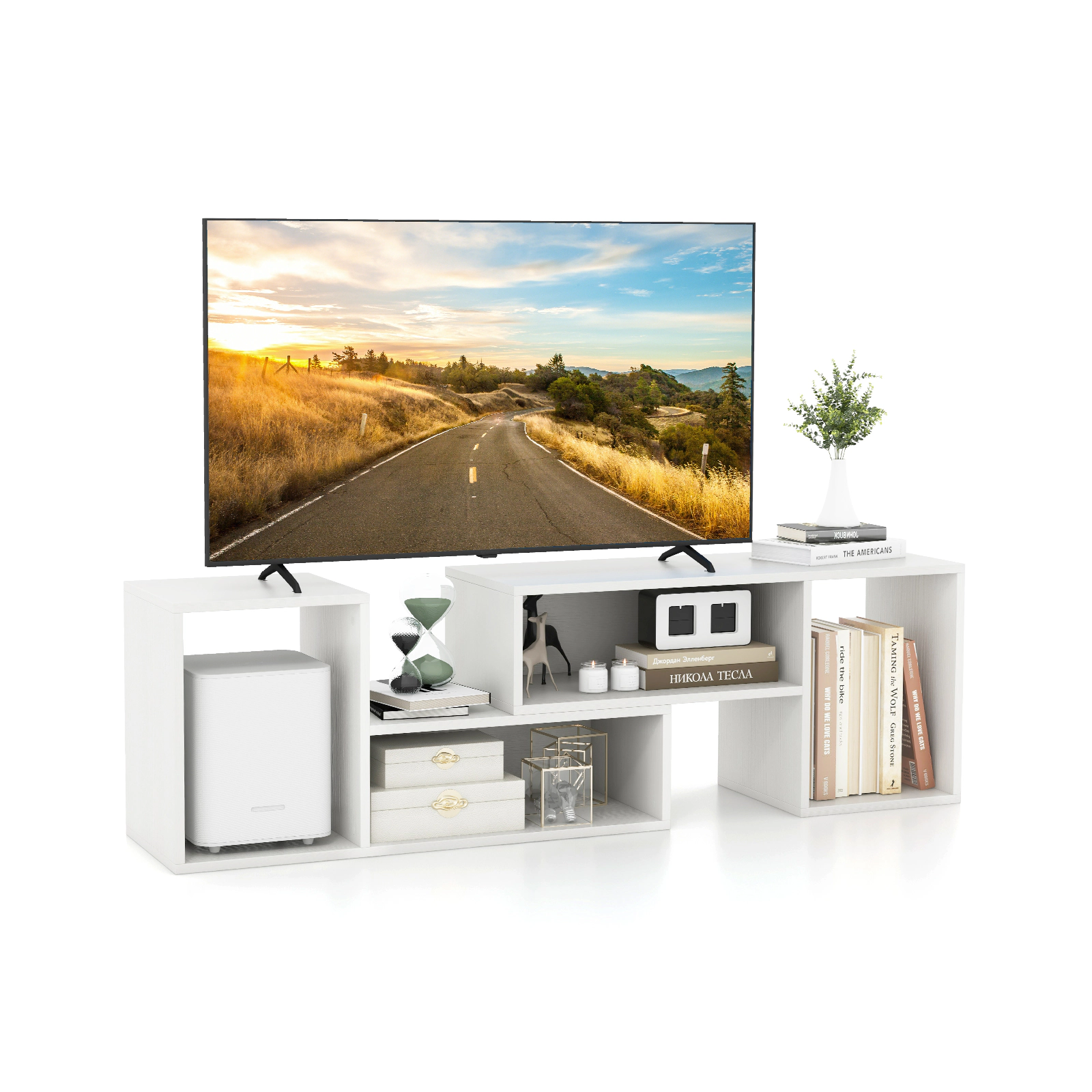 Glintex 2-Piece Expandable TV Stand with Cubes for TVs up to 55 Inches