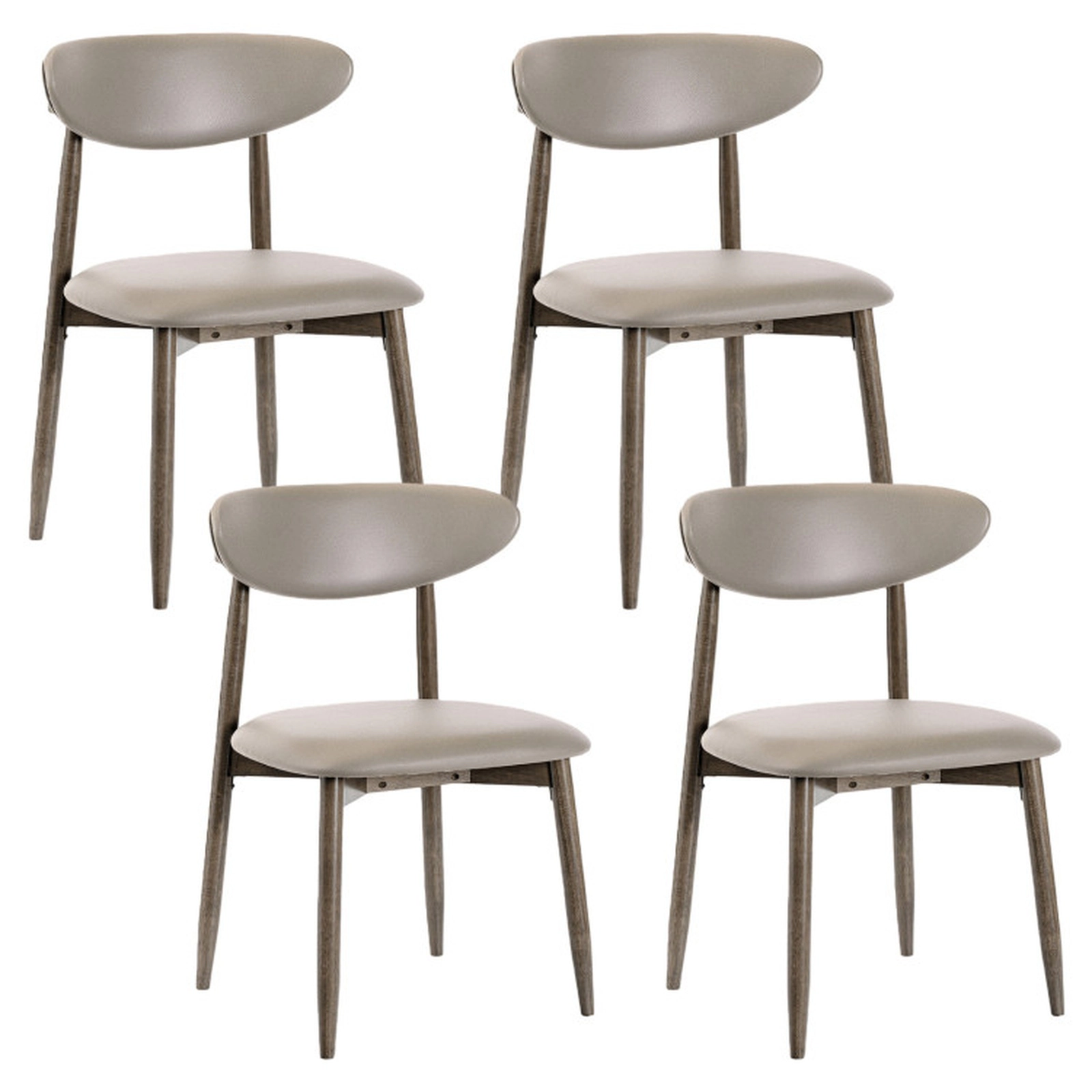 SUGIFT Set of 4 Gray Faux Leather Armless Dining Chairs with Curved Back