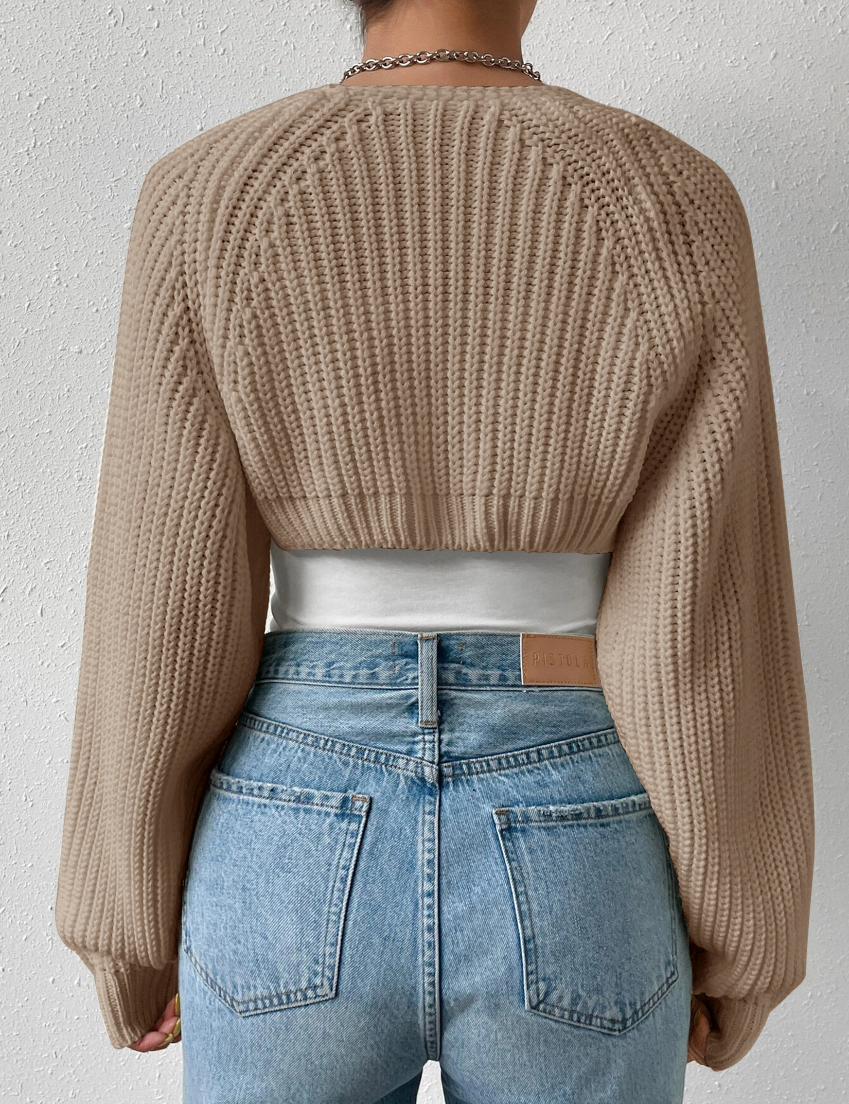KOJOOIN Women's Cropped Cardigan Y2K Long Sleeve Half Open Front Sweater
