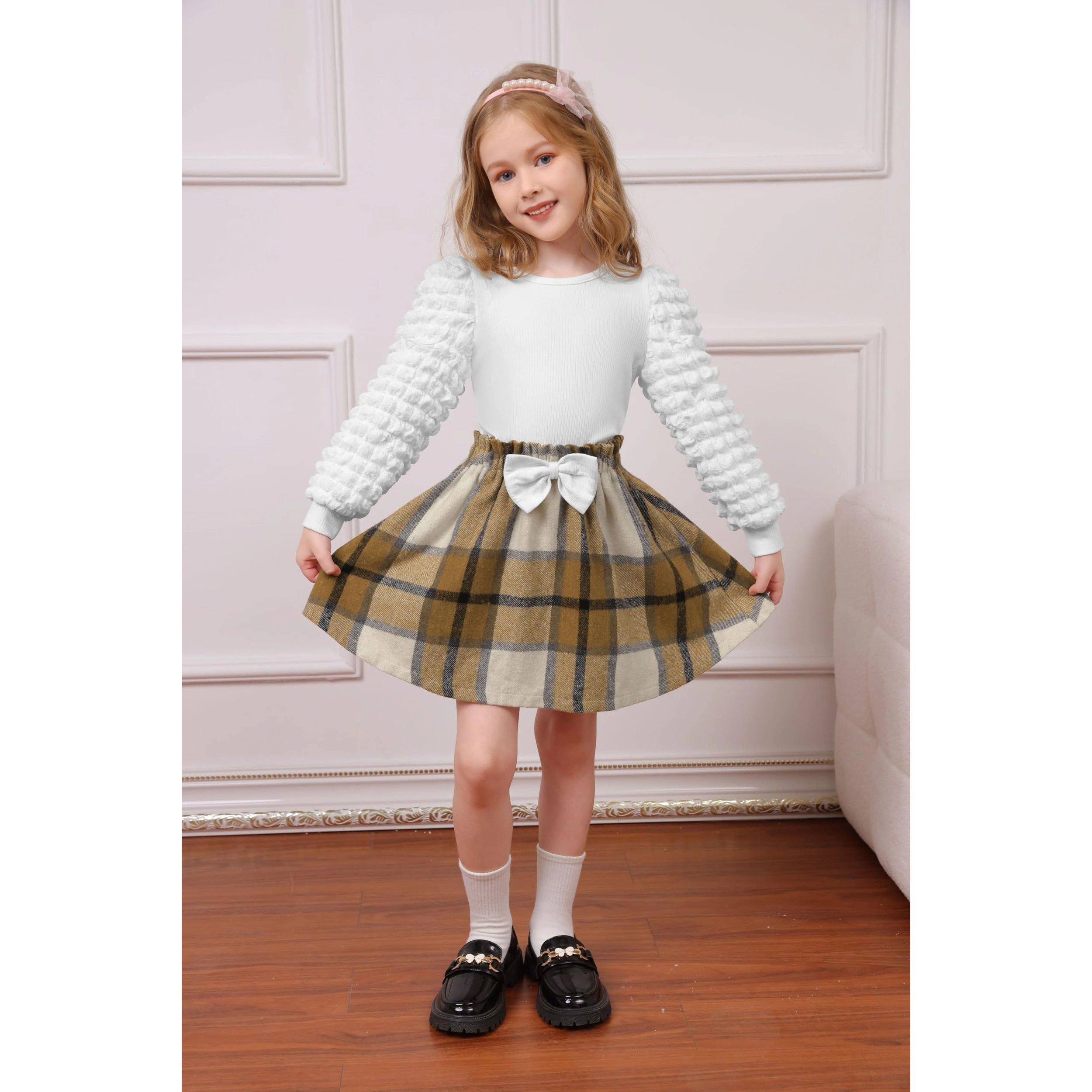 Arshiner Kids Toddler Baby Girl Clothes Knit Sweater Long Sleeve Tshirt Tops Aline Mini Skirt Set