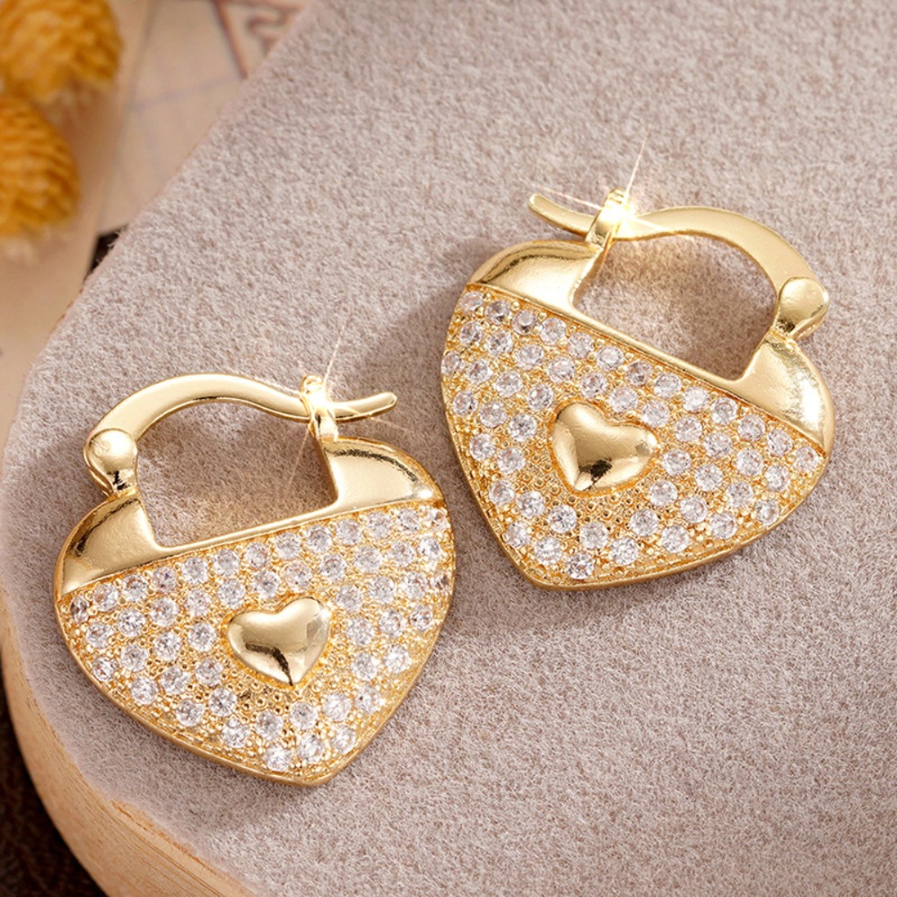Wardrobe Whimsy Heart Lock Leverback Earrings Paved Cubic Zirconia Gold Tone Earrings for Women