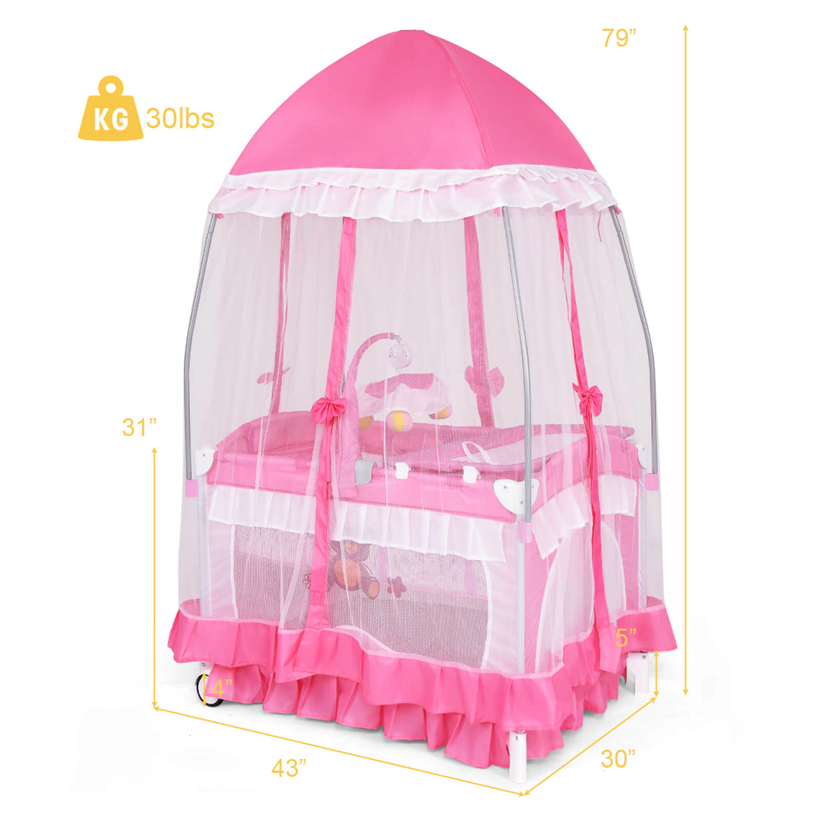 SUGIFT Portable Pack and Play Baby Playpen with Removable Bassinet Changing Table Mosquito Net and Carry Bag