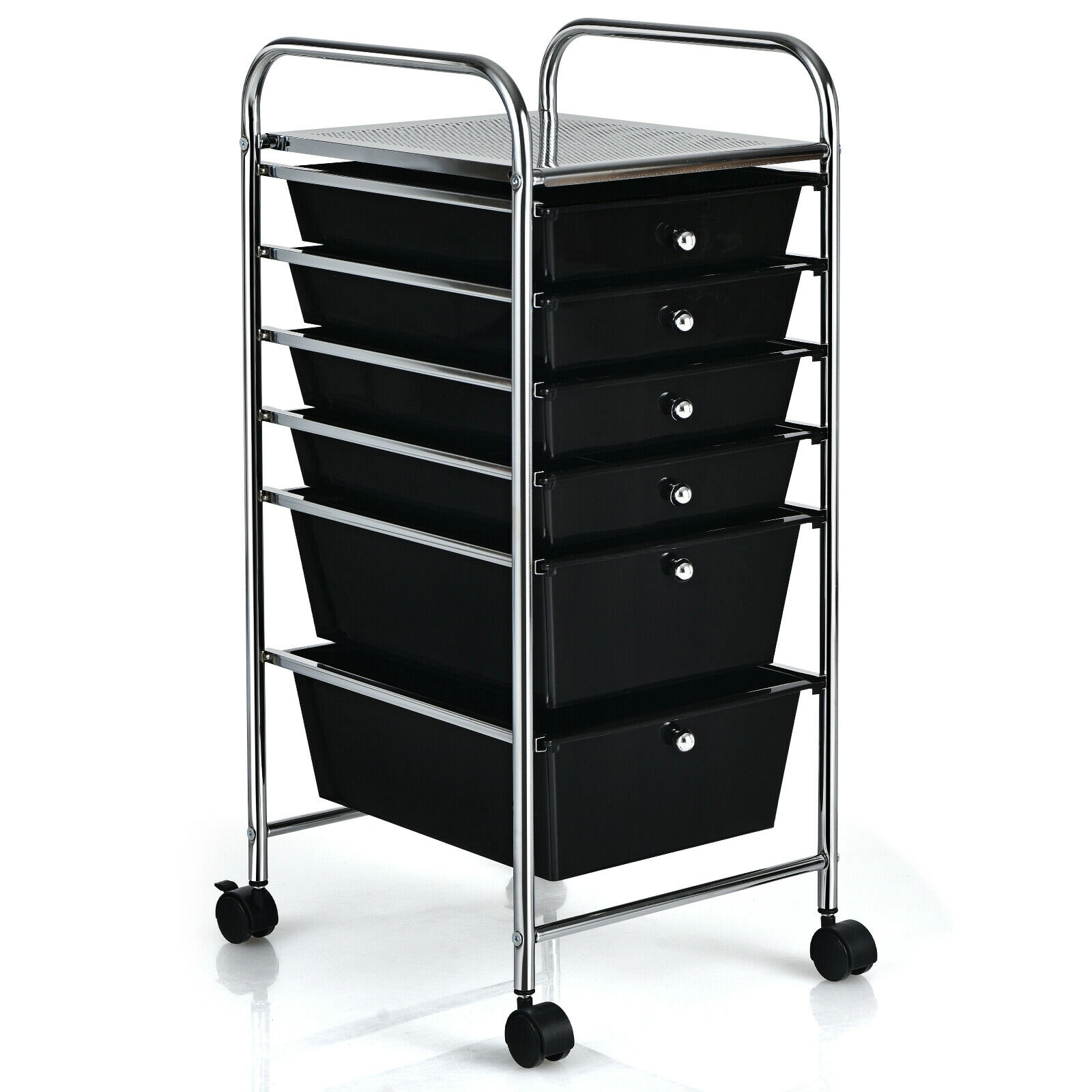 SUGIFT Black 30-in 6-Drawer Rolling Storage Cart with 2 Deep 4 Shallow Clear Drawers and Locking Wheels