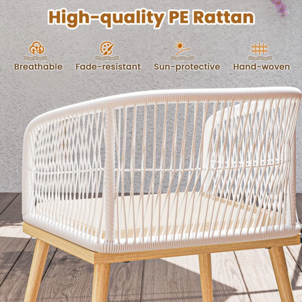 Hivvago 3 Pieces Outdoor Bistro Pe Wicker Conversation Furniture Set-White