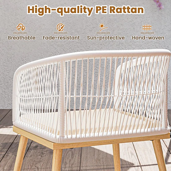 Hivvago 3 Pieces Outdoor Bistro Pe Wicker Conversation Furniture Set-White