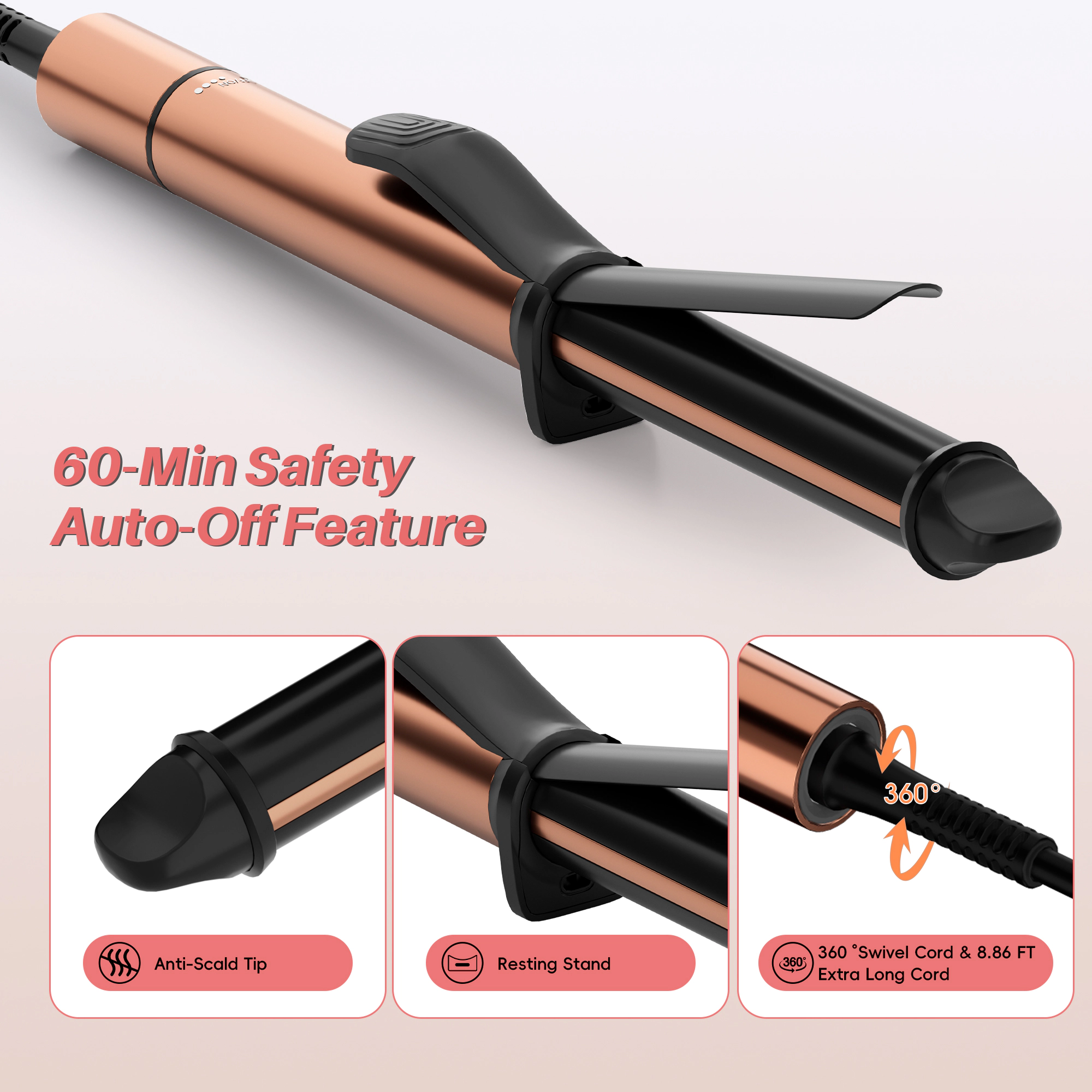 NICEBAY Curling Iron, 1 Inch Ceramic Coating Curling Wand, Professional Hair Curler with Long-Lasting Shiny Curls