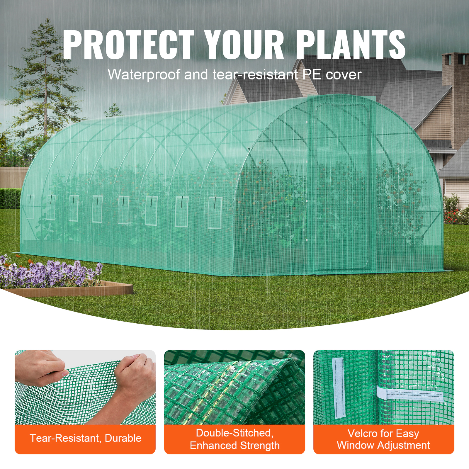 HONGGE Walk-In Tunnel Greenhouse 27.4 x 9.5 x 7.4 ft, Galvanized Steel Frame, Green PE Cover