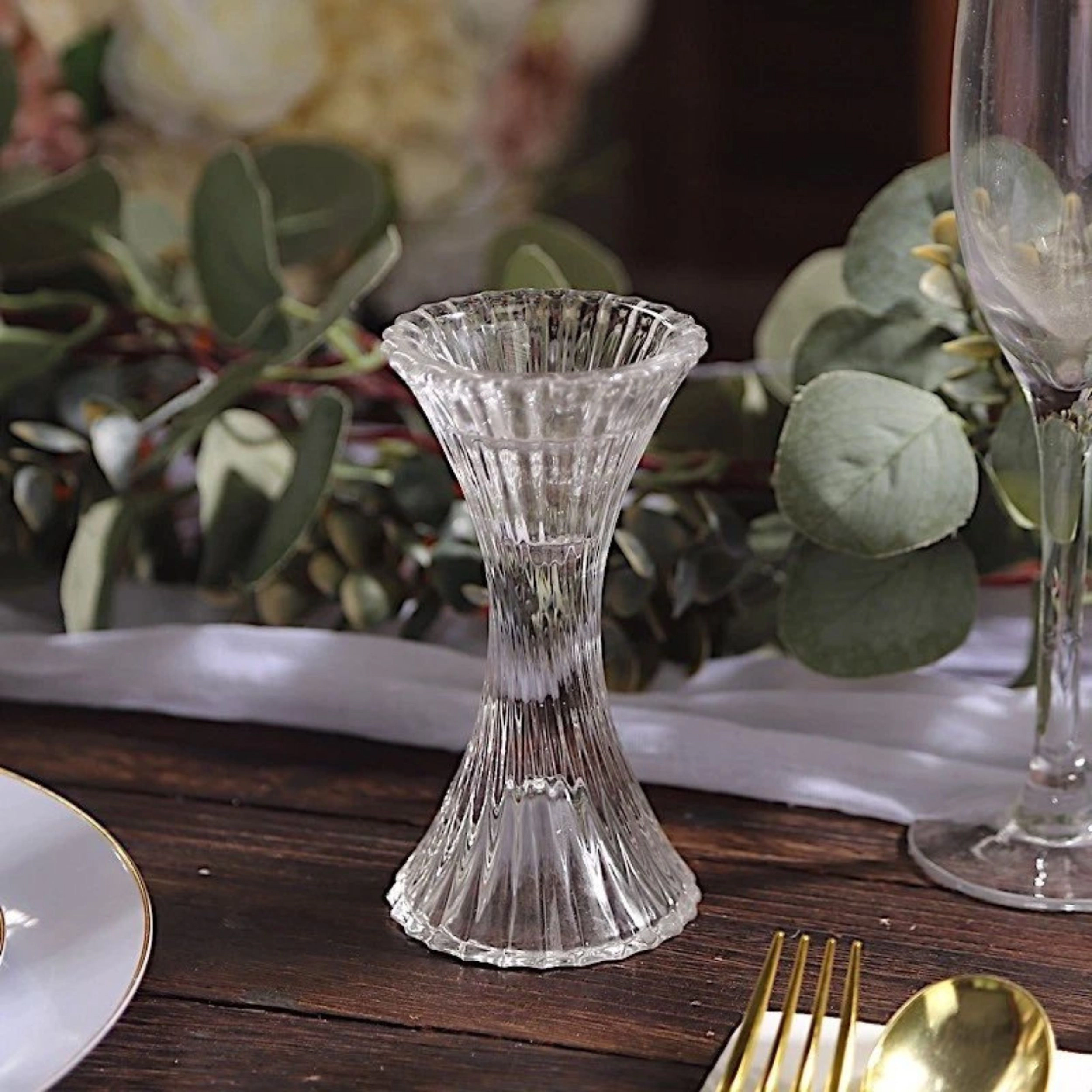 Home Collection Clear Reversible Glass Hourglass Candle Holders Set of 2