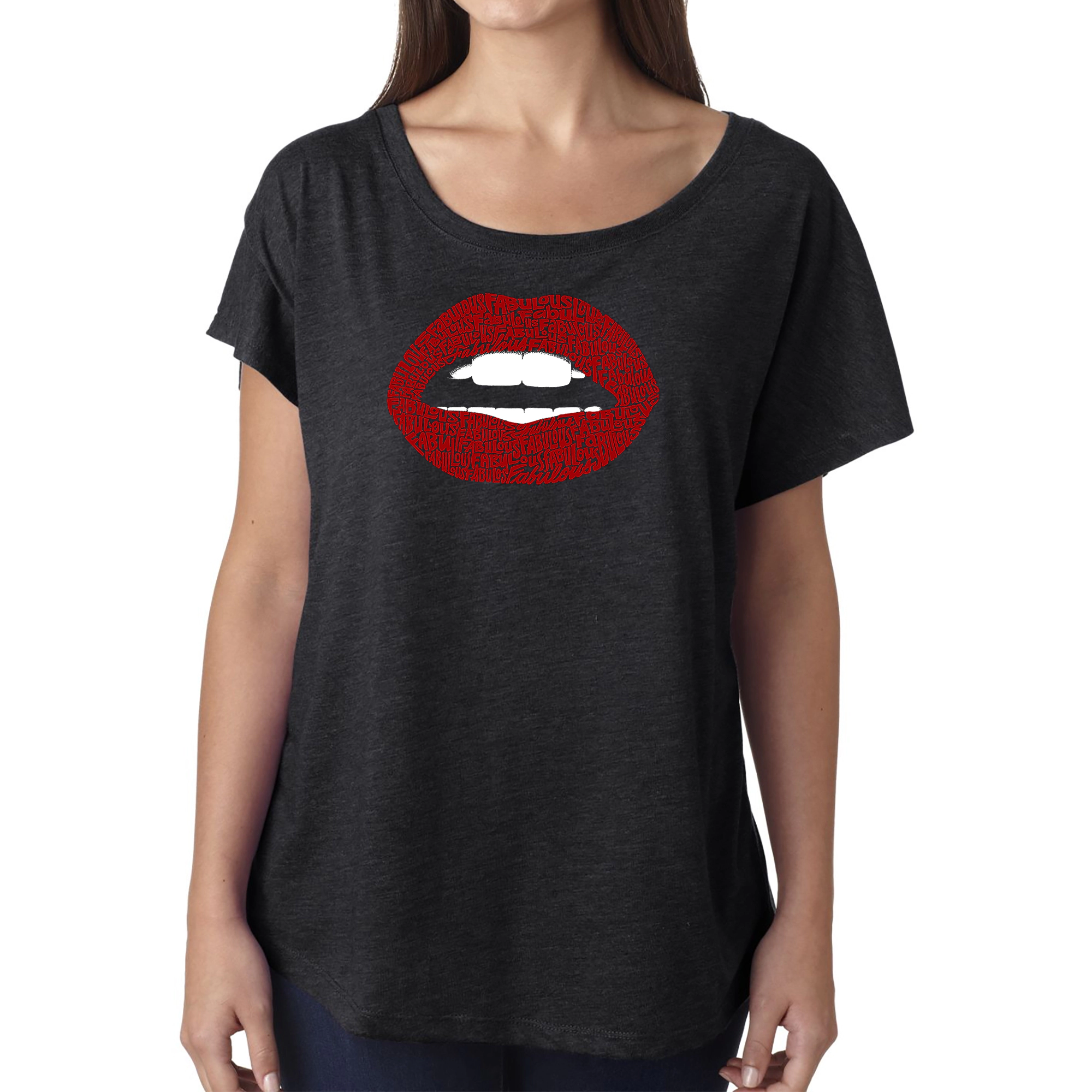 LA Pop Art Women's Dolman Word Shirt - Fabulous Lips