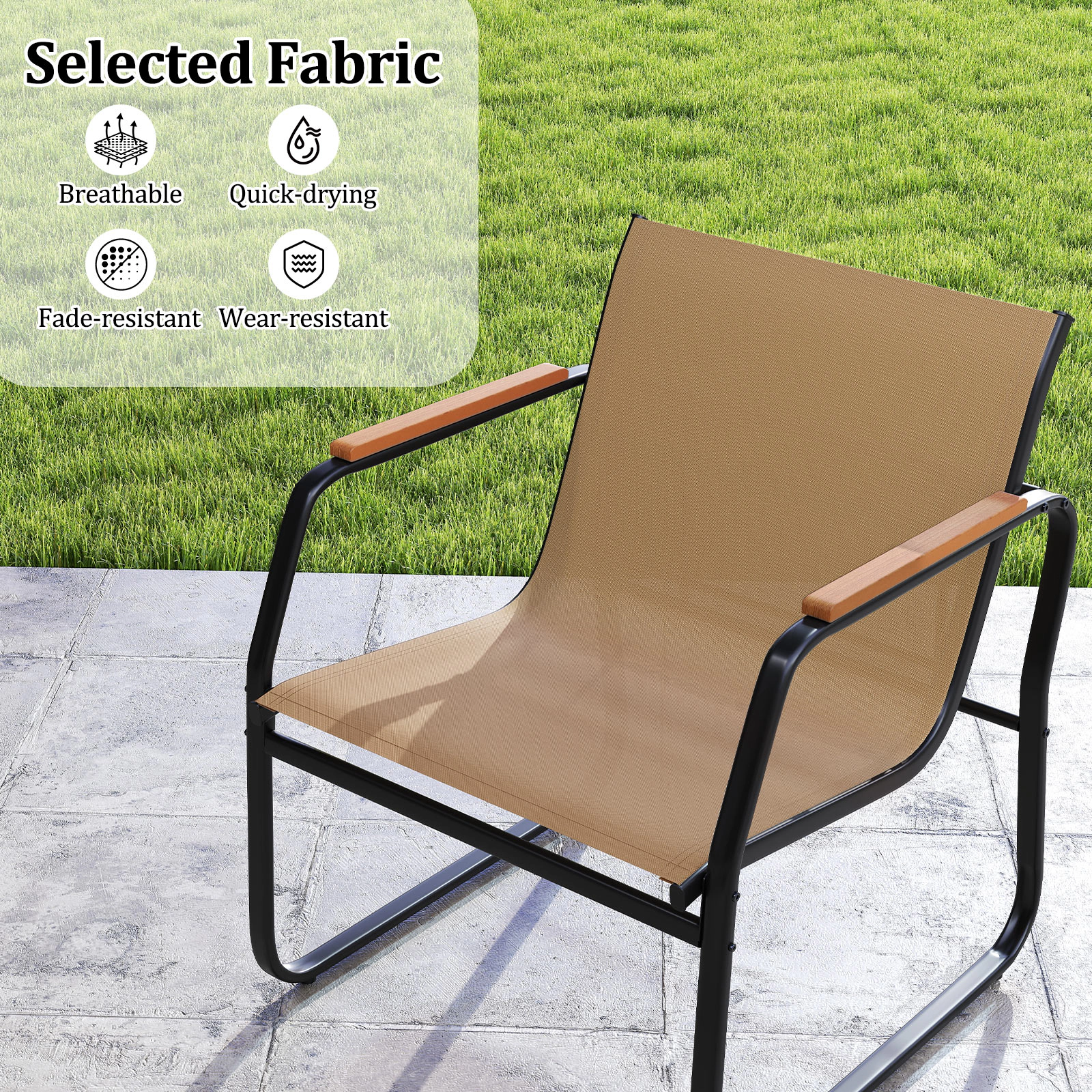 SUGIFT 3-Piece Brown Metal Patio Bistro Set with Mesh Chairs and 2-Tier Storage Table