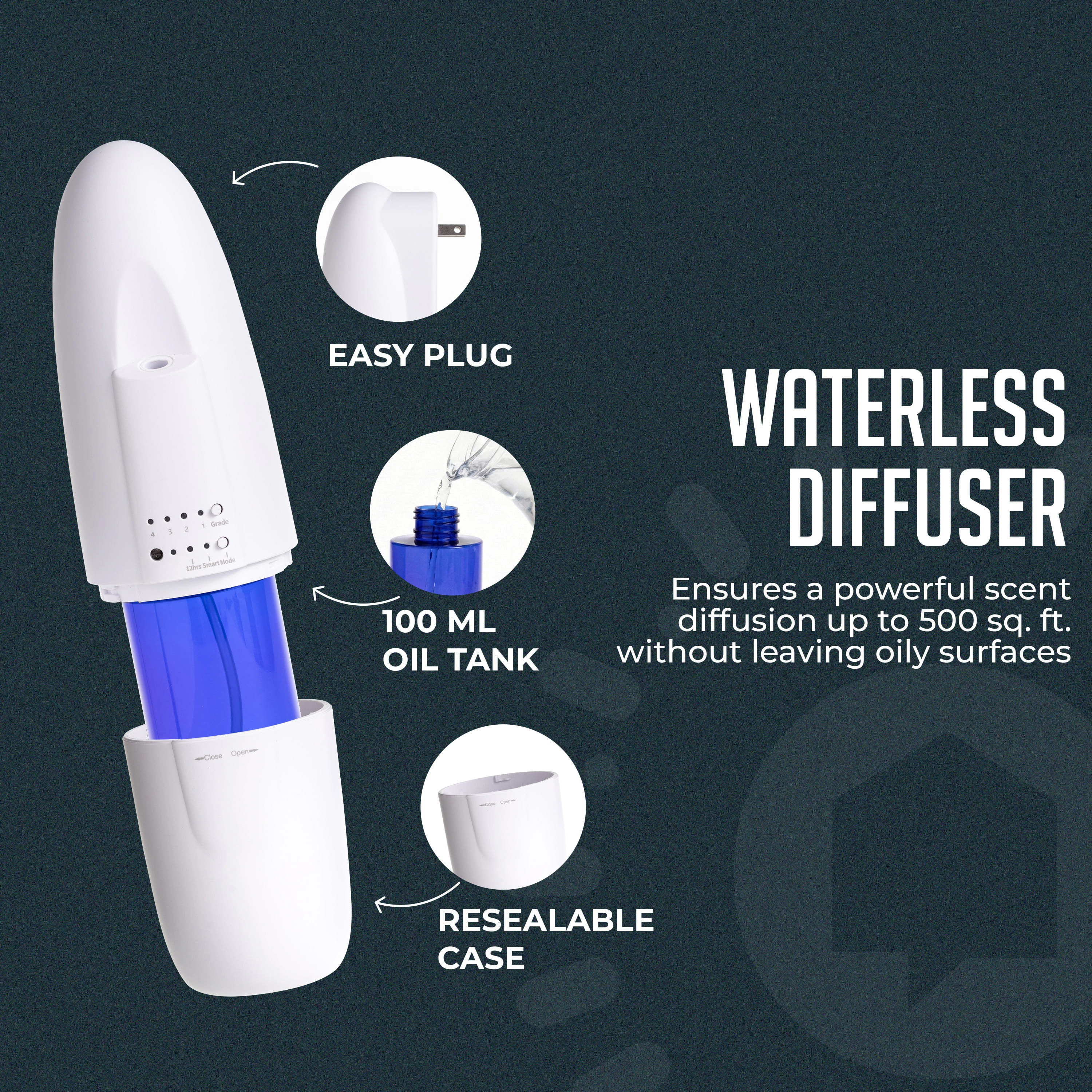 Luminuxe Plugin Waterless Essential Oil Diffuser for Home, Office, Spa - Quiet Aroma Diffuser, Covers Up to 500 Sq. FT