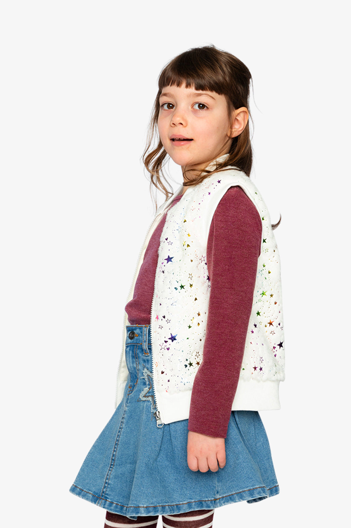 Deux par Girls Star Pattern Faux Fur Sleeveless Vest