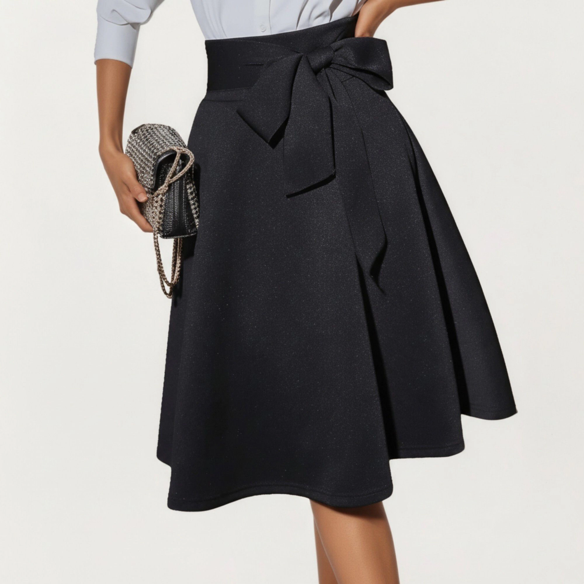Anna-Kaci Womens High Waist Flared Midi Skirt with Oversized Bow
