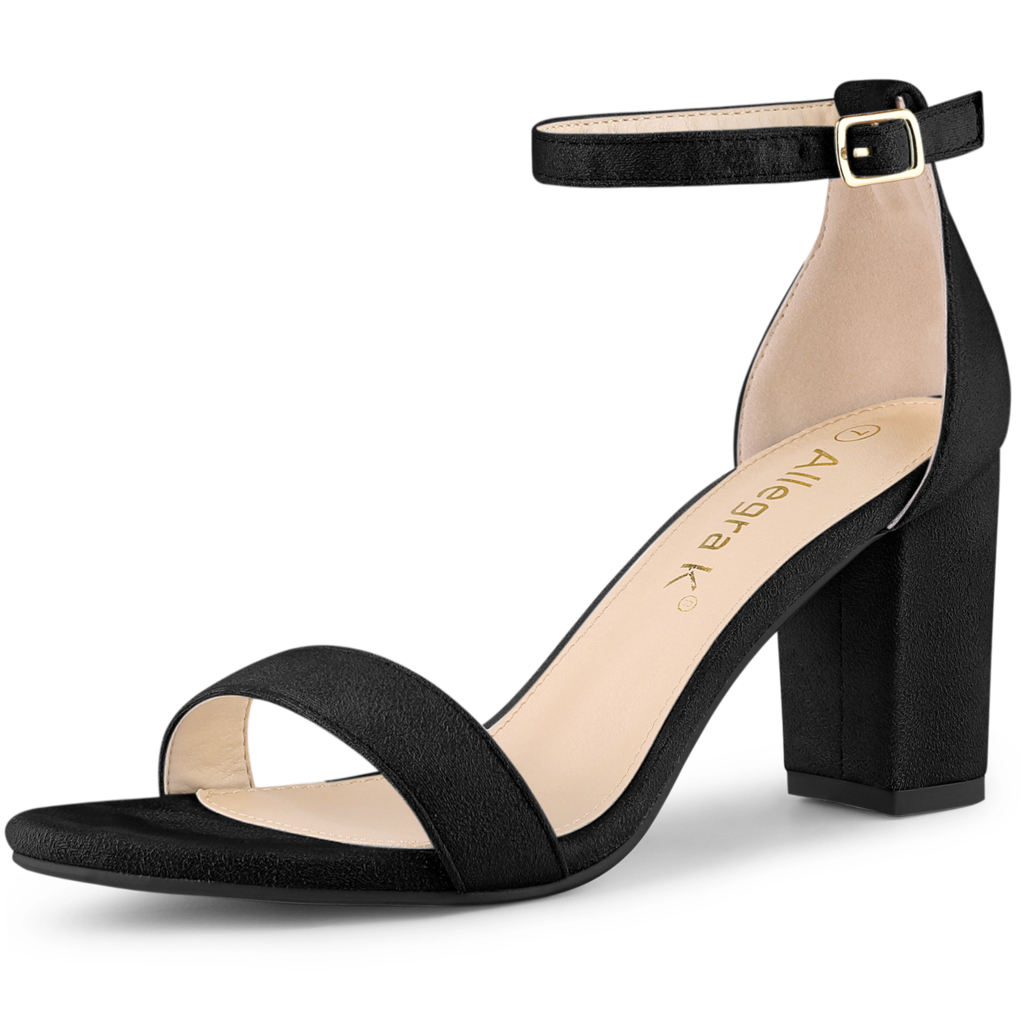 BLISSFUL STEP Women's Buckle Ankle Strap High Chunky Heels Sandals