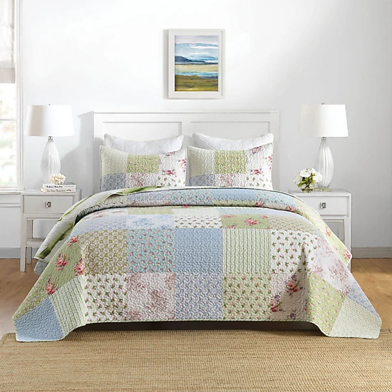 MarCielo 3 Pieces Cottage Floral Quilt Set - Country Style Bedspread Set