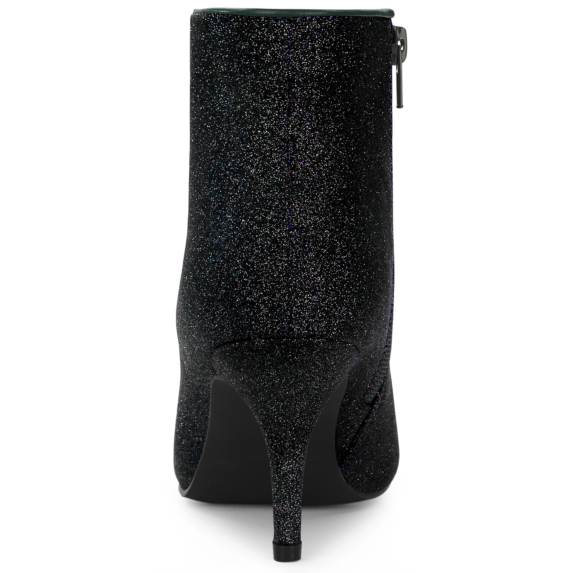 BLISSFUL STEP Women Glitter Pointed Toe Stiletto Heel Side Zipper Ankle Boots