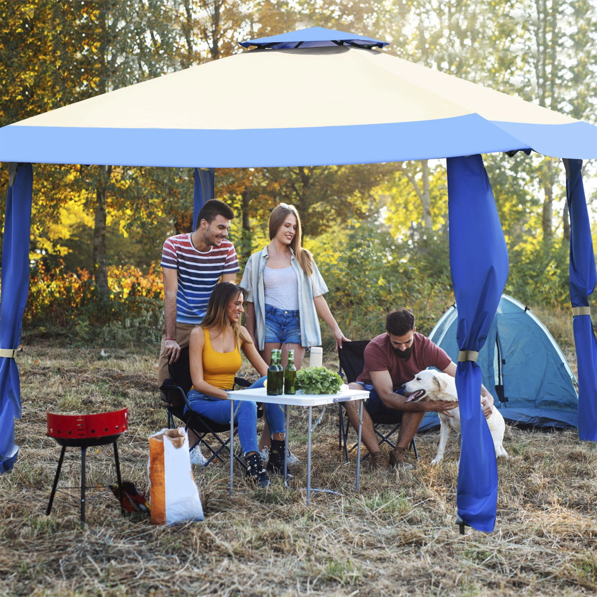SUGIFT Blue Pop Up Canopy Tent Gazebo with 8 Stakes and Adjustable Height 13-ft W 13-ft D 9.3-ft H