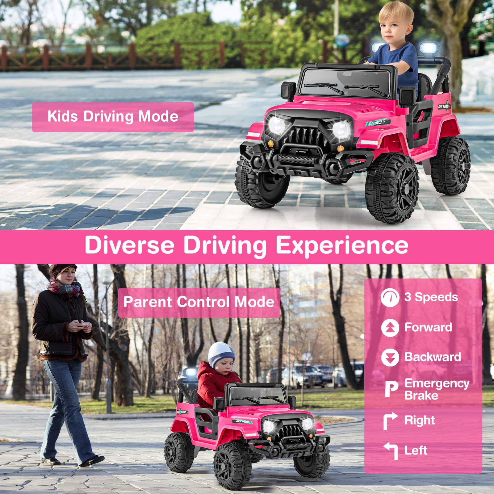 Hivvago 12V Kids Ride on Truck Car with Remote Control Threaded Wheels and 3 Speeds