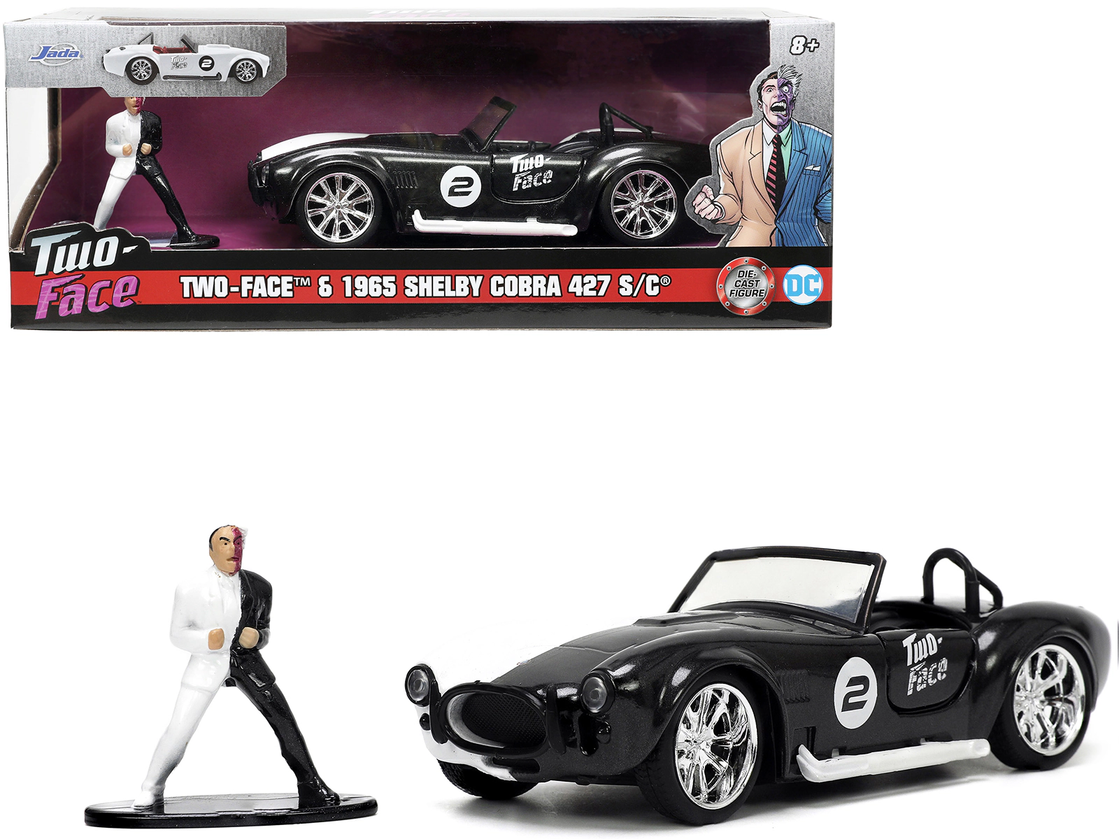 Jada 1965 Shelby Cobra 427 S/C #2 Black Metallic and White and Harvey Two-Face Diecast Figure "Batman"