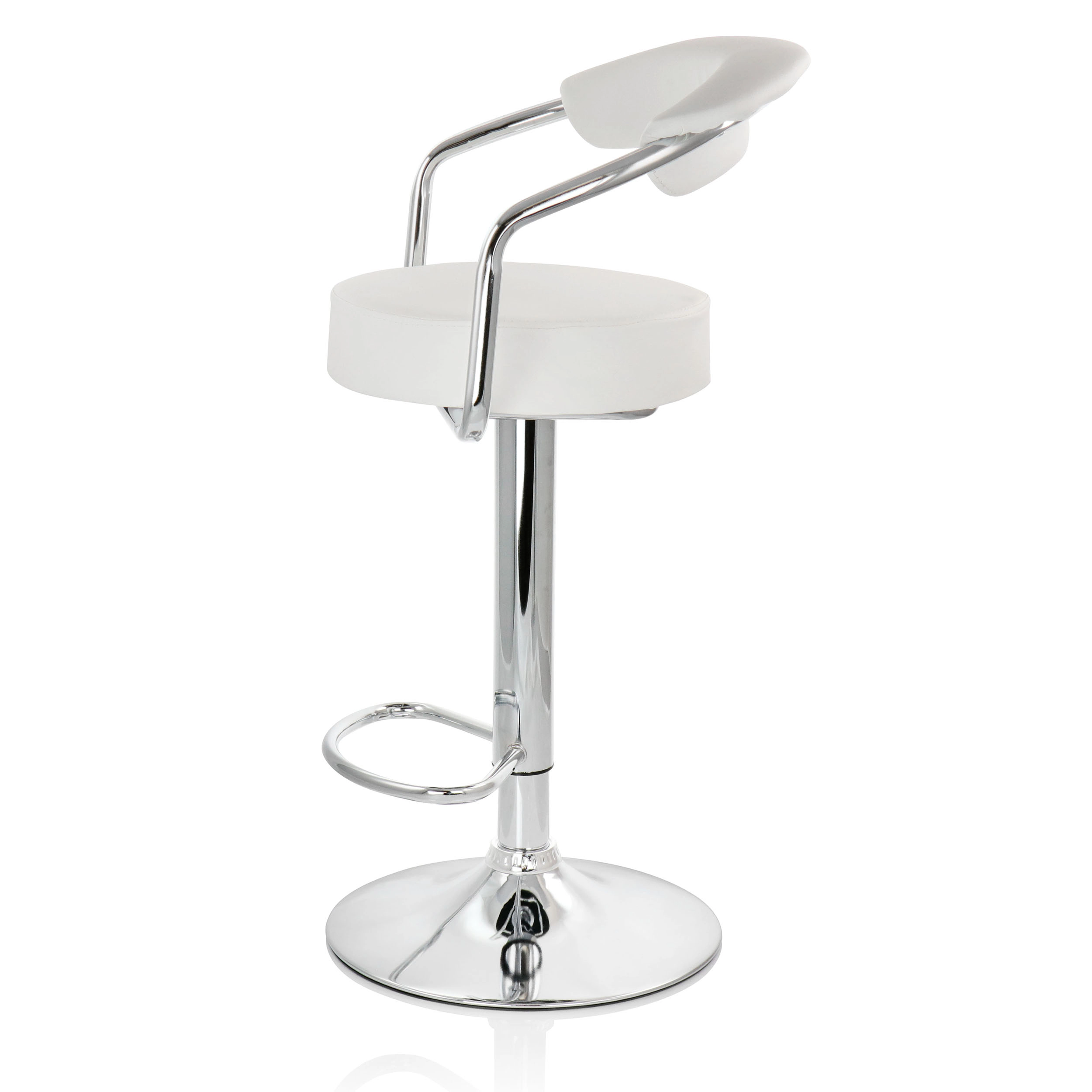 Elama 2 Piece Faux Leather Retro Adjustable Bar Stool in White with Chrome Handles and Base