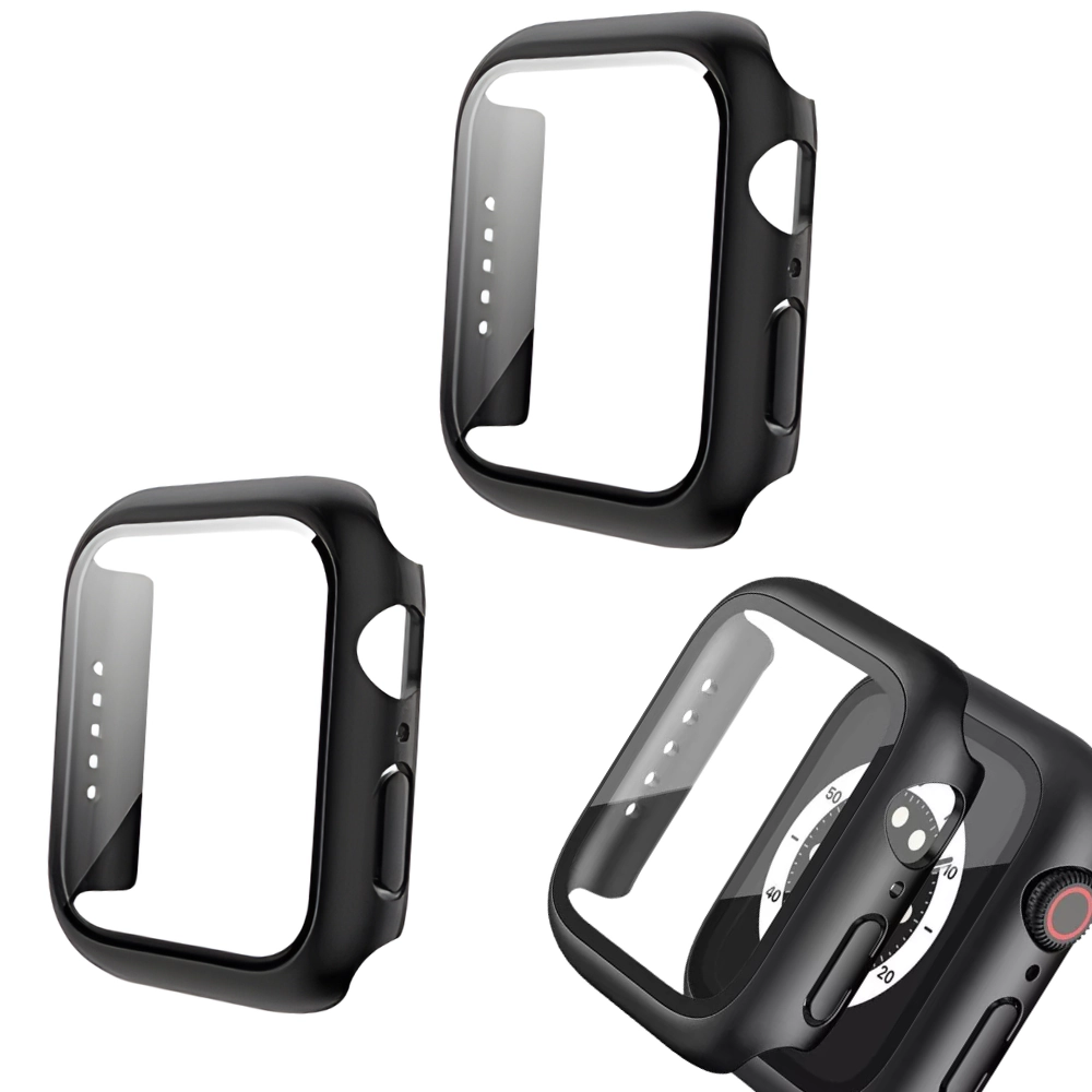 Qixxronics for Apple Watch Series 7/8/9 Case 45mm, with Built-in Tempered Glass Screen Protector 2-PACK