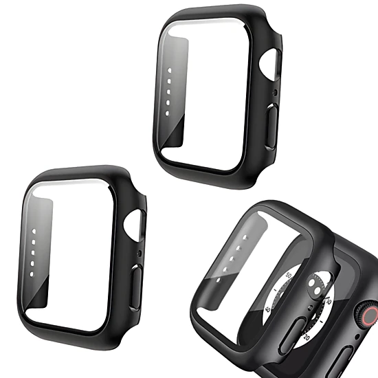 Qixxronics for Apple Watch Series 7/8/9 Case 45mm, with Built-in Tempered Glass Screen Protector 2-PACK