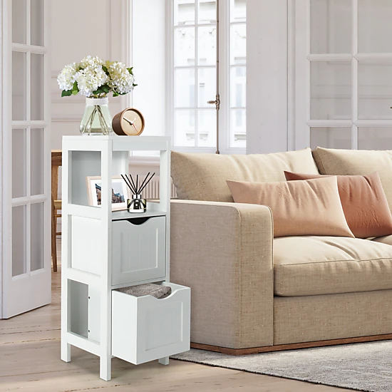 SlickBlue Bathroom Floor Cabinet with Drawers and Open Shelf