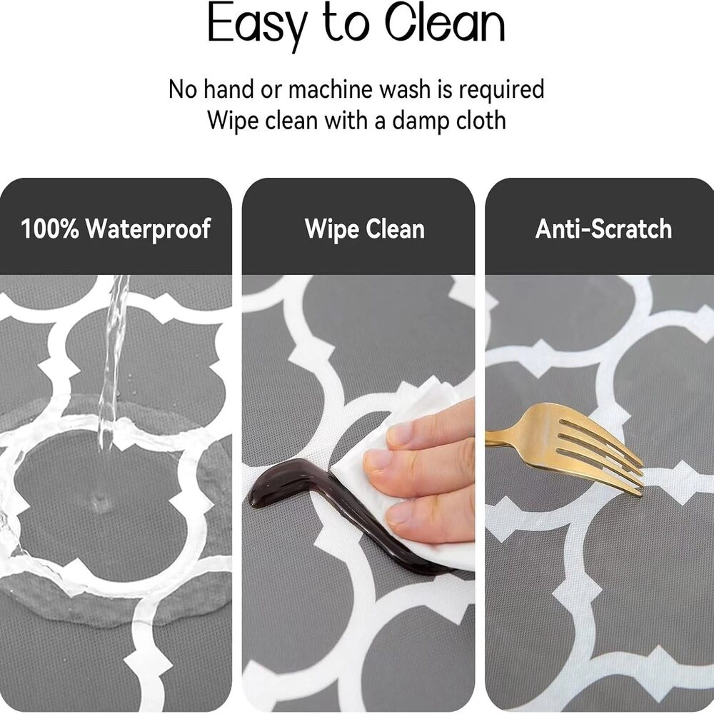 Technopliance Waterproof Fitted Round Vinyl Tablecloth 36 to 44 Inch Grey Moroccan
