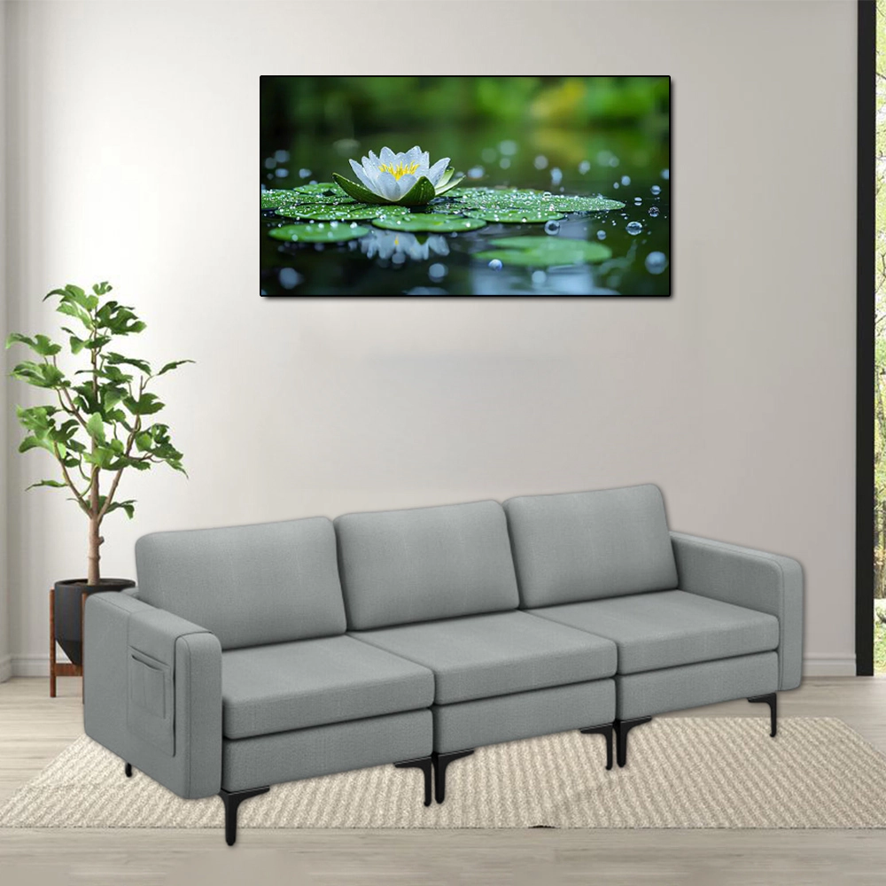 Hivvago 3-Seater Sectional Couch with Metal Legs and Side Armrest Magazine Pocket