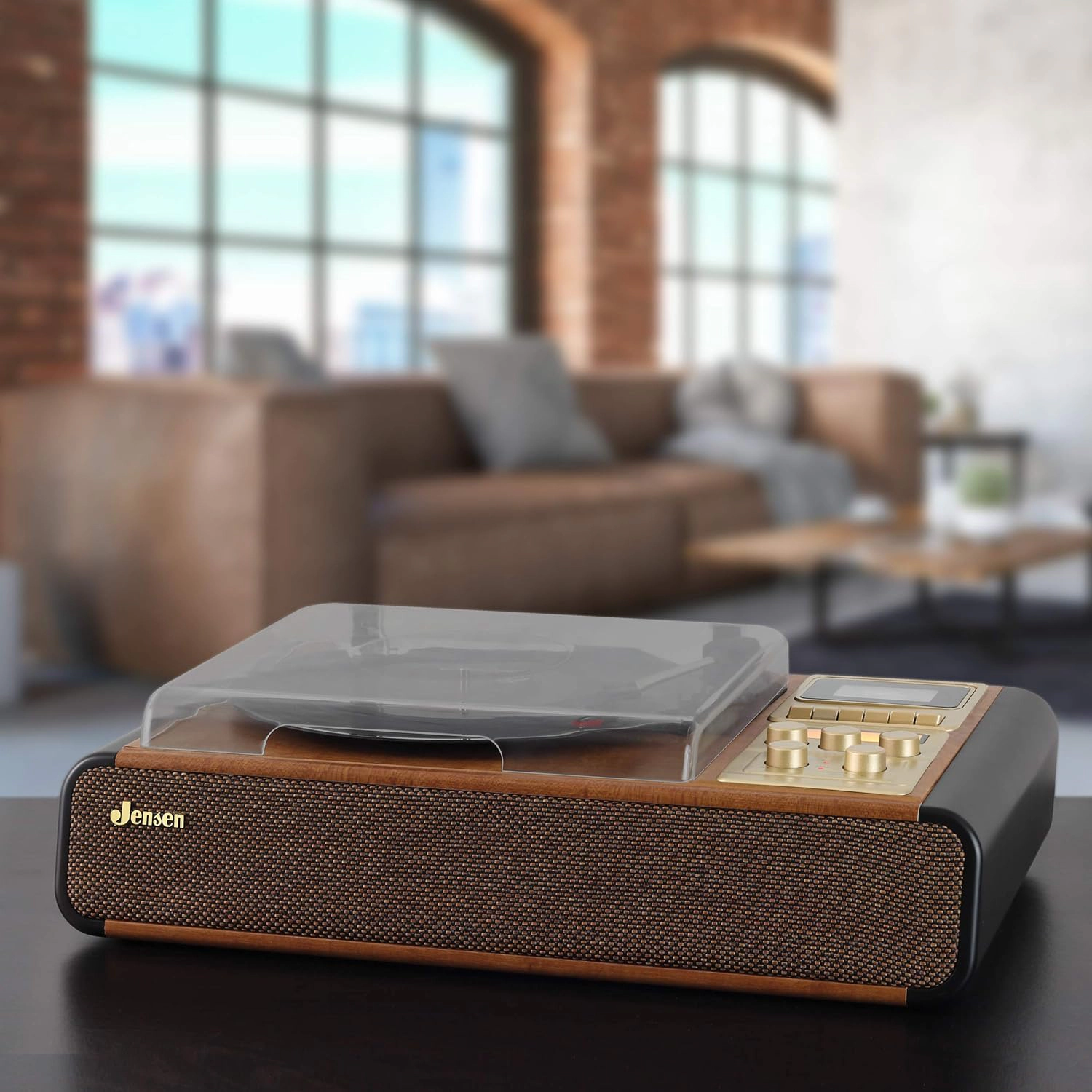 Jensen 3-Speed Belt-Drive Turntable System with Cassette Recorder, Bluetooth & Aux Input JTA-1385