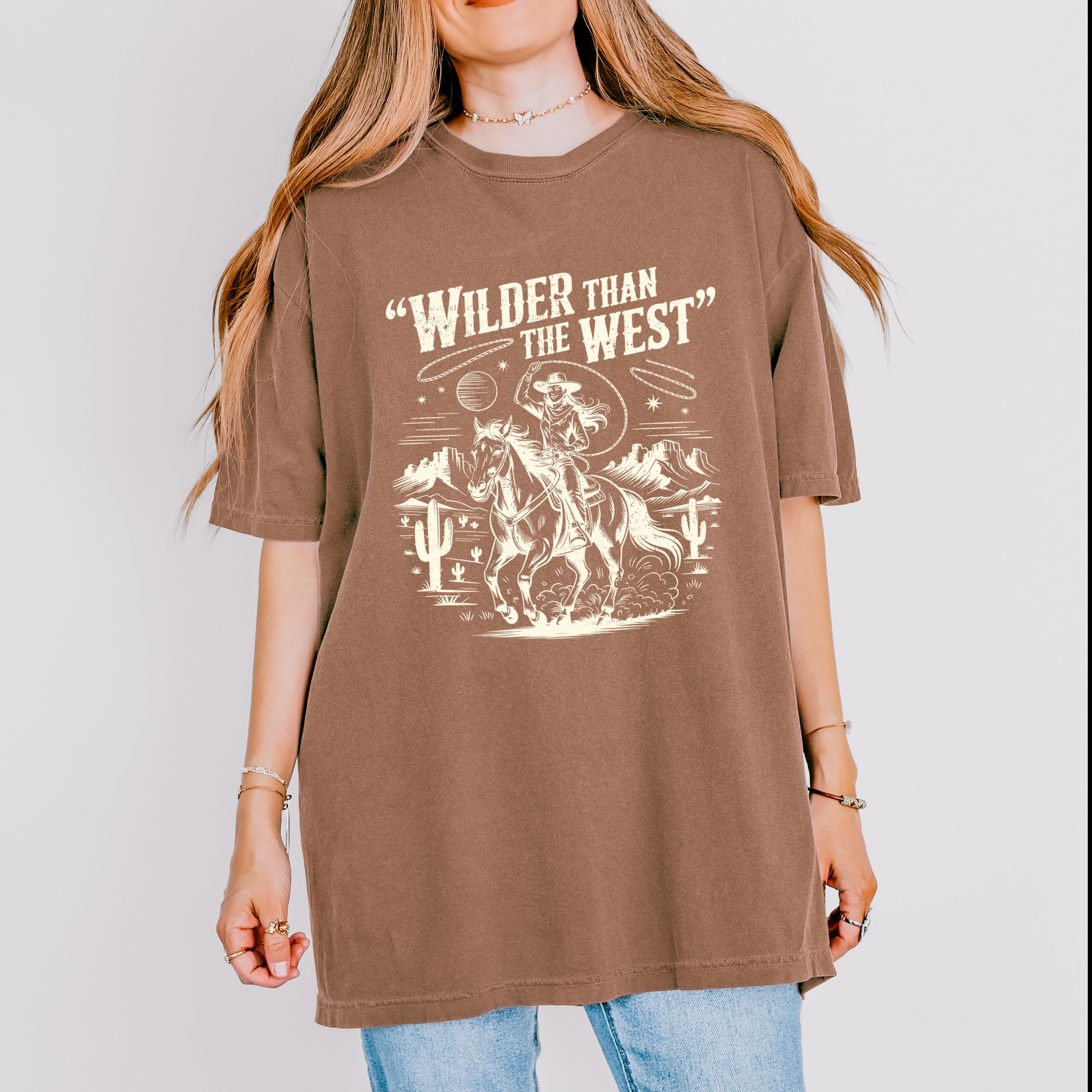 Simply Sage Market - Wilder Than The West Cowgirl Women's Garment Dyed Graphic T-Shirt