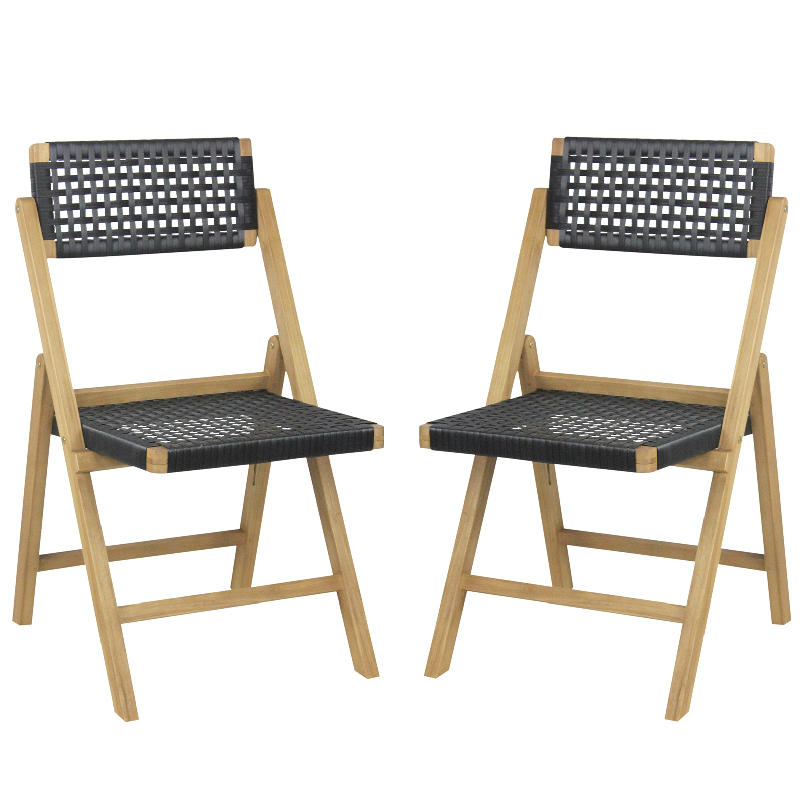 SUGIFT Set of 2 Natural Folding Teak Dining Chairs with Woven Rope Seat 23-in W 34-in H 220-lb Per Chair