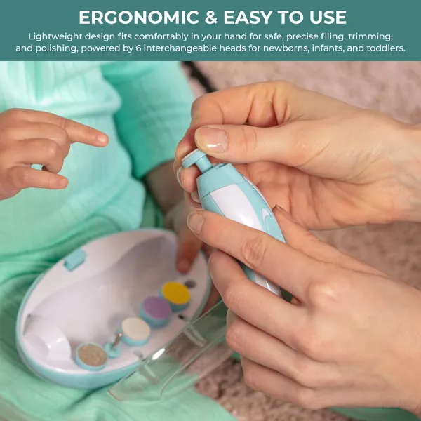 Sperric Baby Electric Nail Trimmer Kit w/ Light, Quiet Operation, 6 Interchangeable Heads Gentle Precise Baby Nail Care