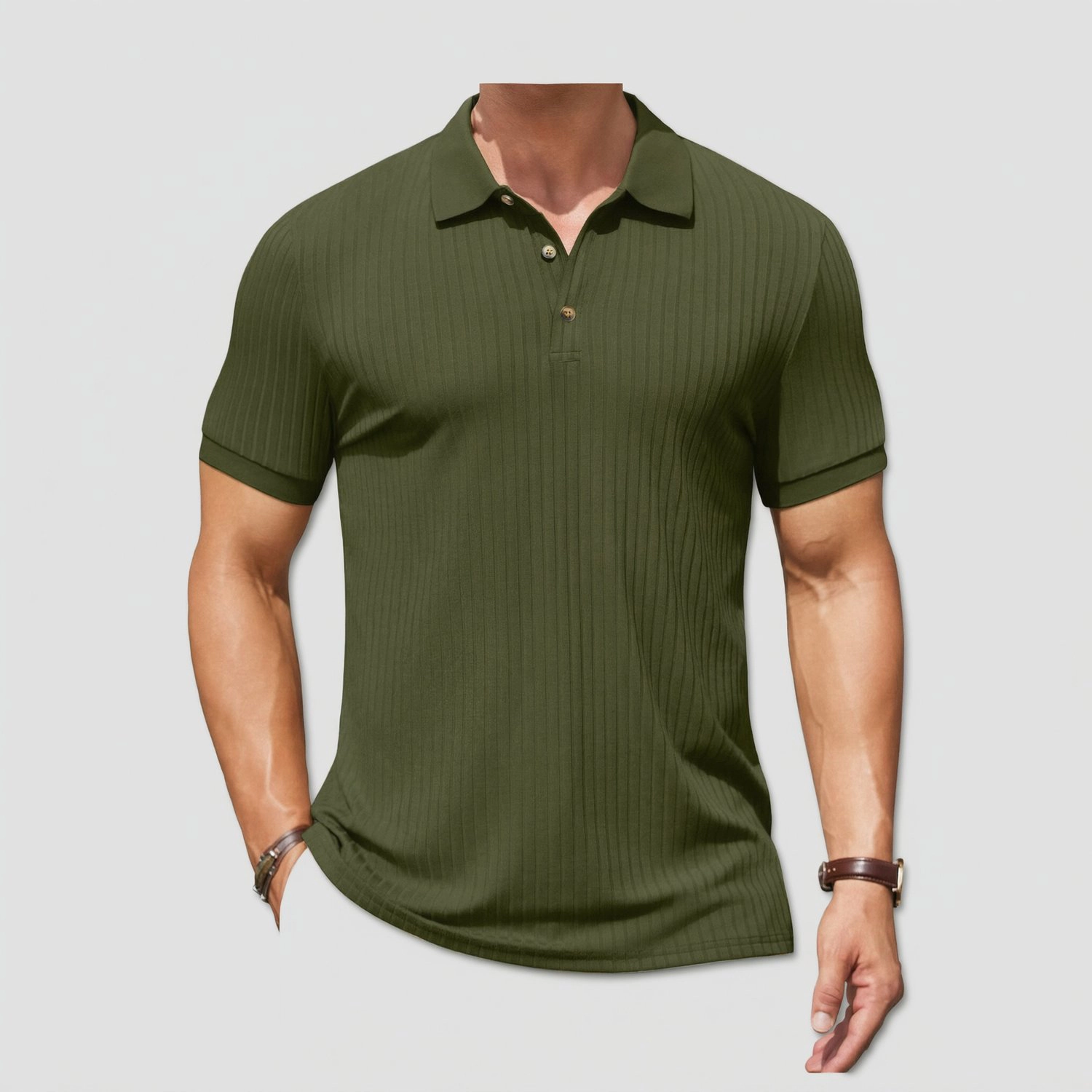 COOFANDY Mens  Ribbed Polo Shirts Short Sleeve Button Collar Casual Tops