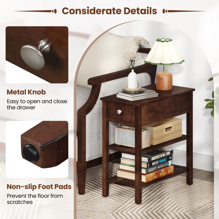 Hivvago 3-Tier Narrow End Table With Drawer And Storage Shelves